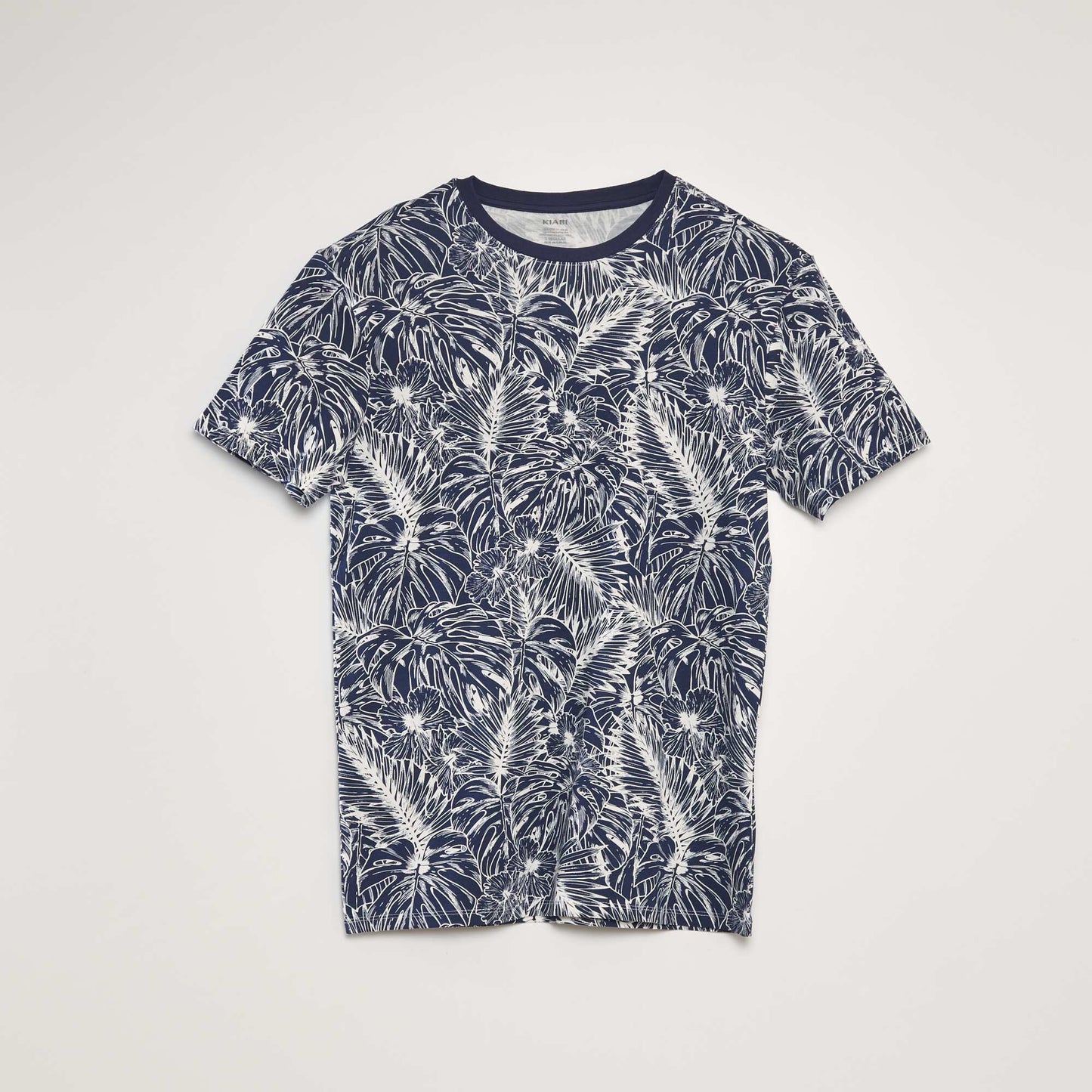 T-shirt imprimé à col rond Kaki/bleu marine