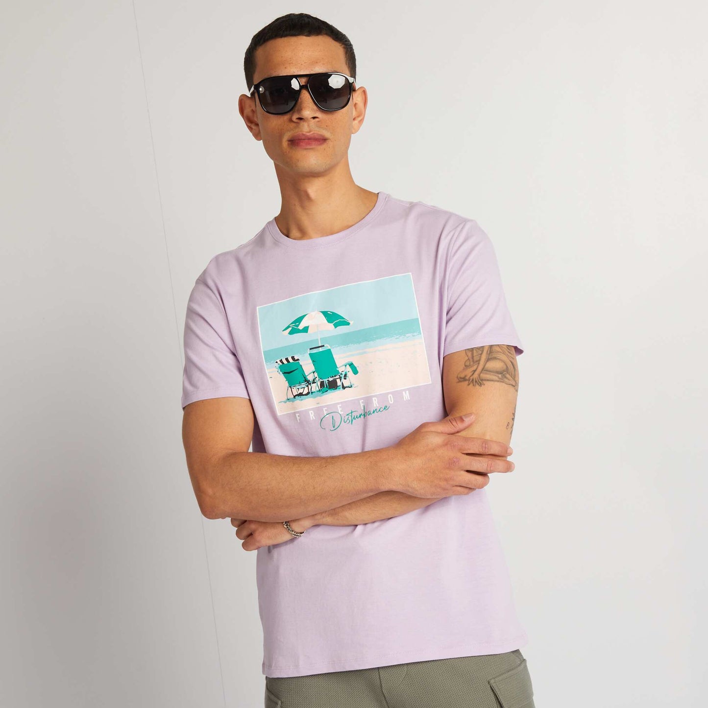 T-shirt en coton imprimé à col rond Violet