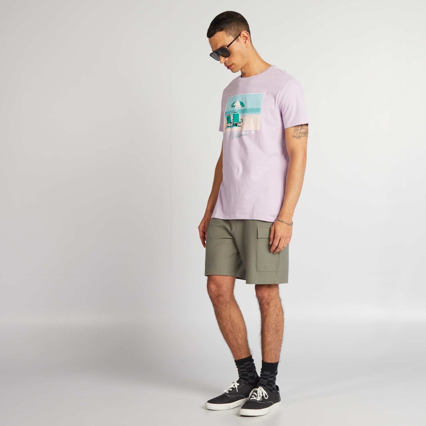T-shirt en coton imprimé à col rond Violet