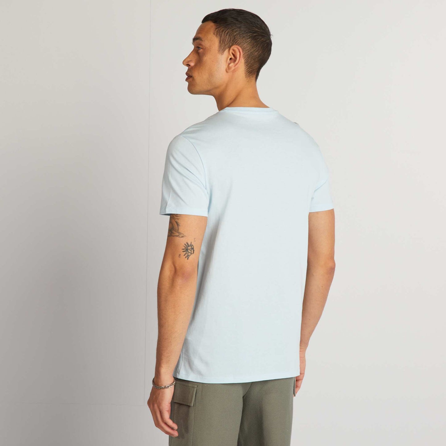 T-shirt en coton imprimé à col rond Bleu clair 'Hawaï'