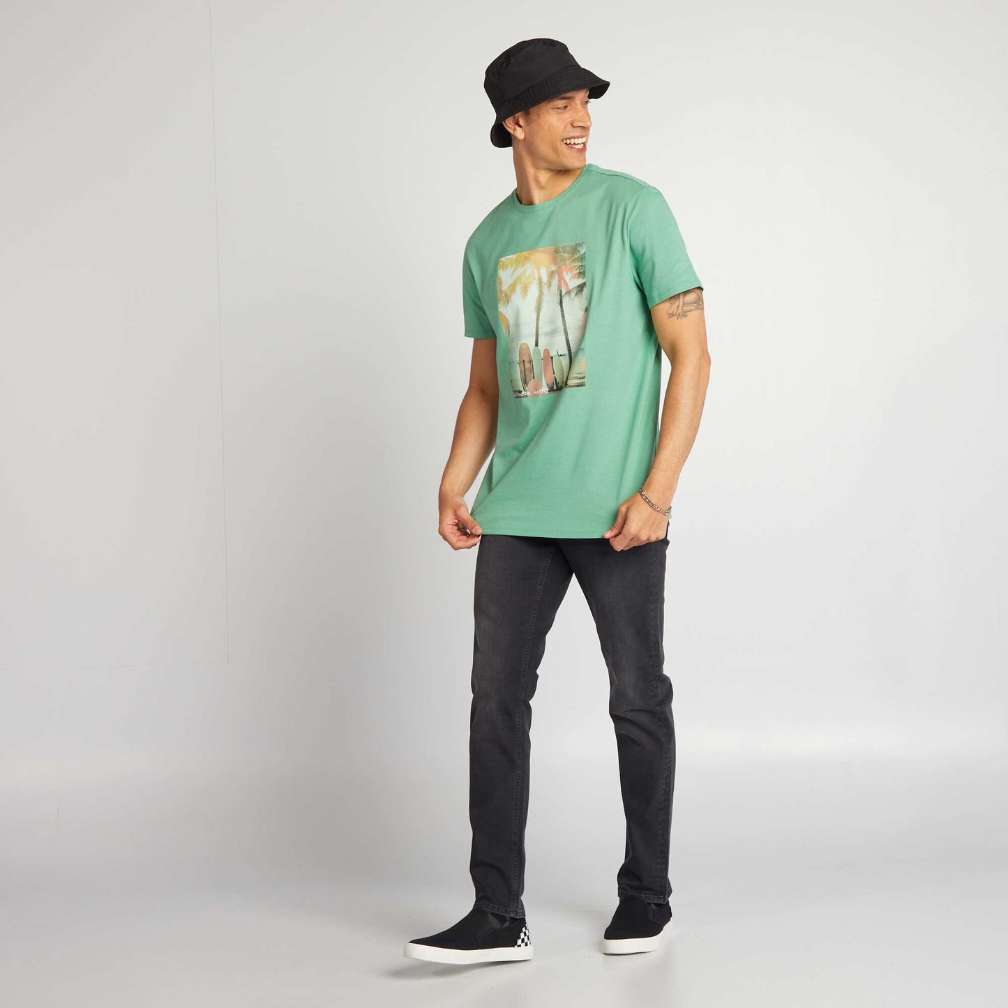 T-shirt en coton imprimé à col rond Vert