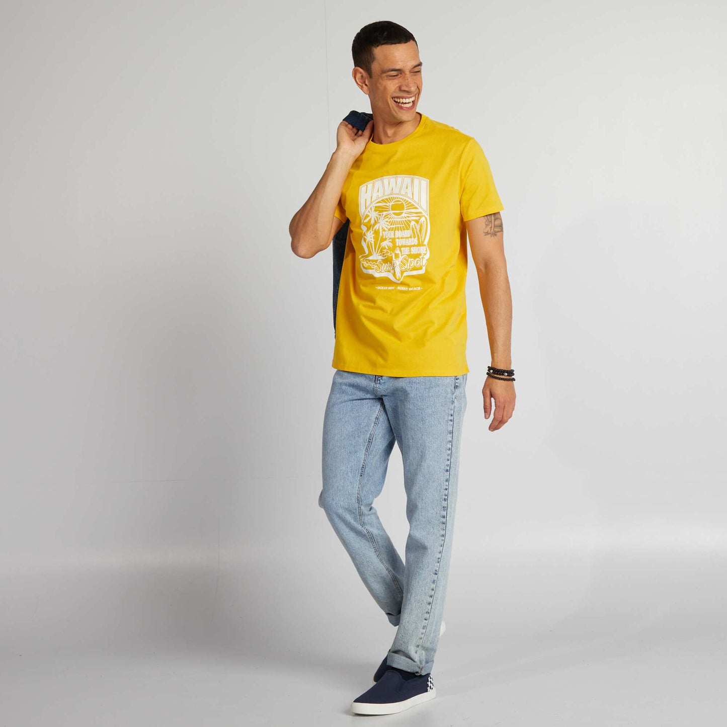 T-shirt en coton imprimé à col rond Jaune