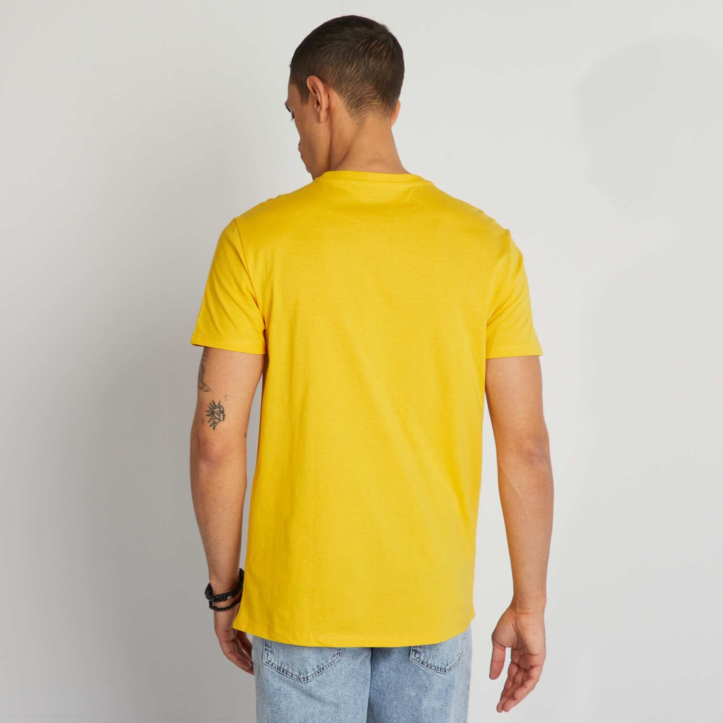 T-shirt en coton imprimé à col rond Jaune