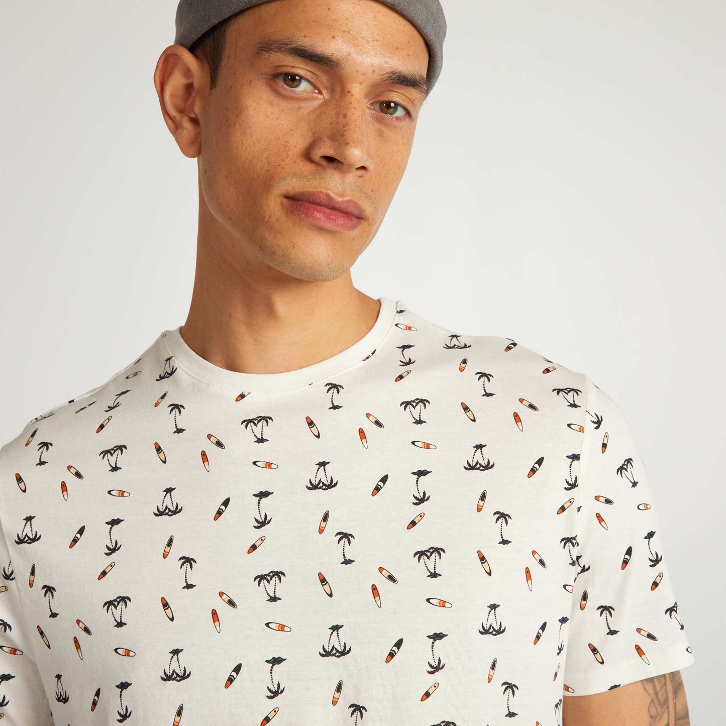 T-shirt en coton imprimé à col rond Blanc 'surf'