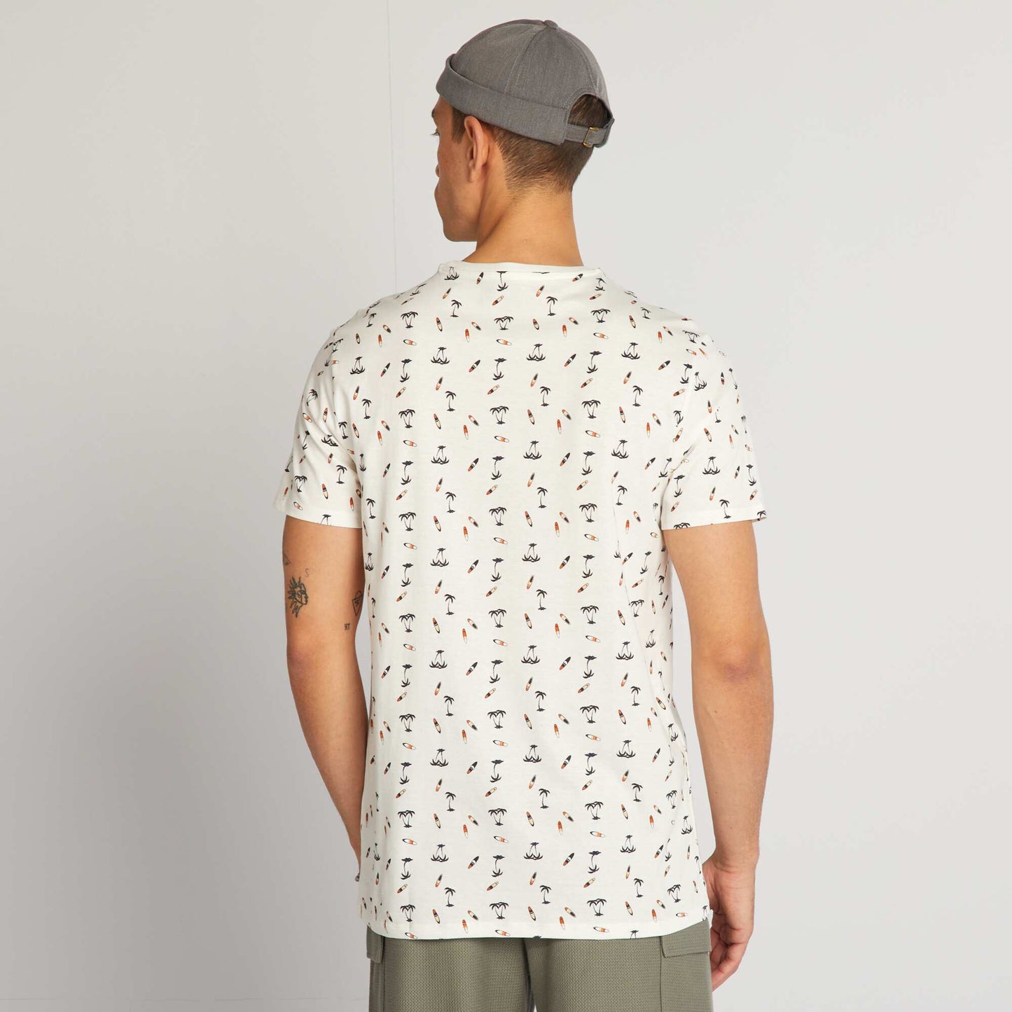 T-shirt en coton imprimé à col rond Blanc 'surf'