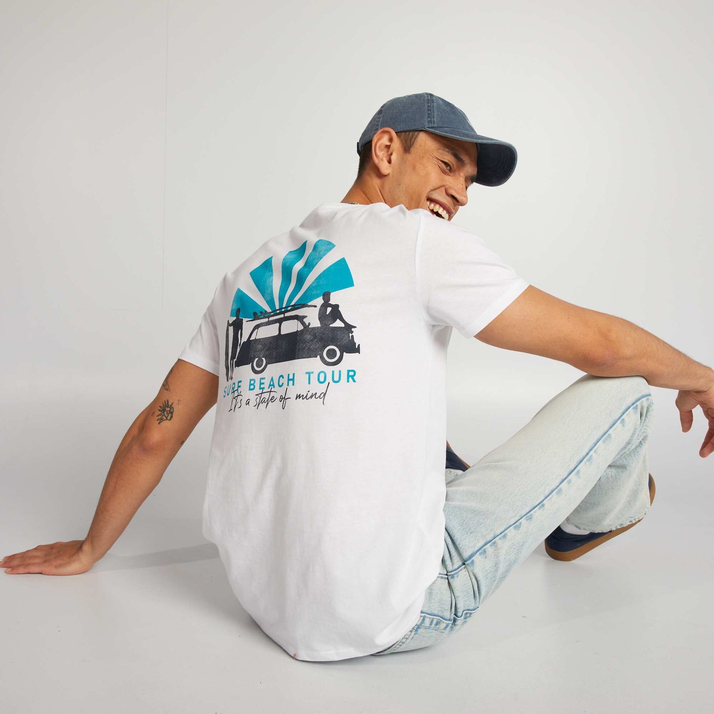 T-shirt en coton imprimé à col rond Blanc