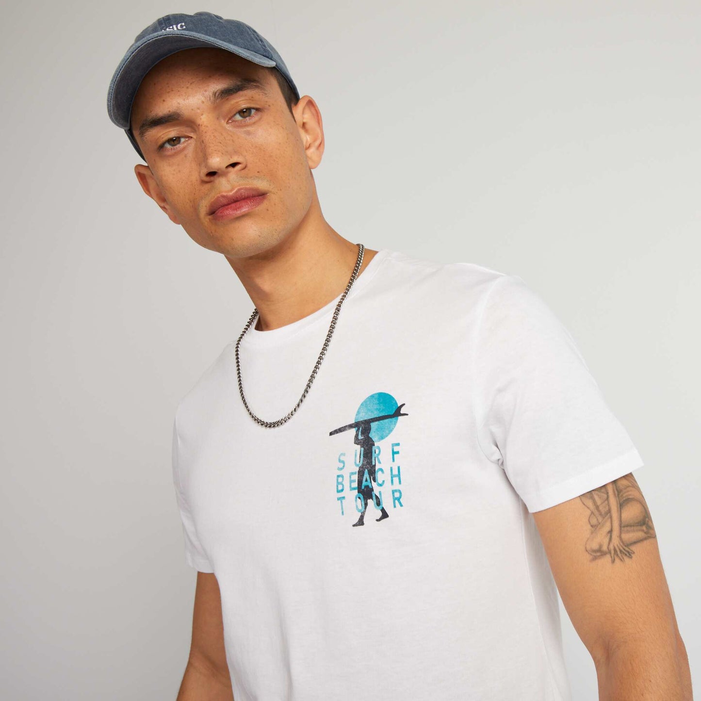 T-shirt en coton imprimé à col rond Blanc