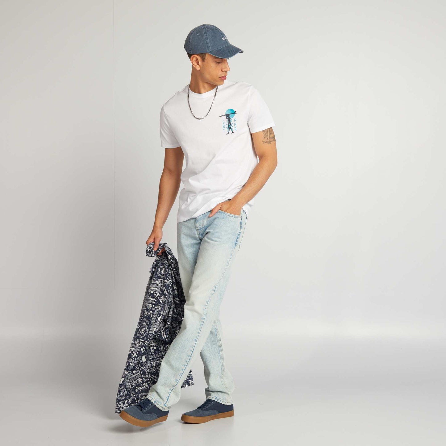 T-shirt en coton imprimé à col rond Blanc