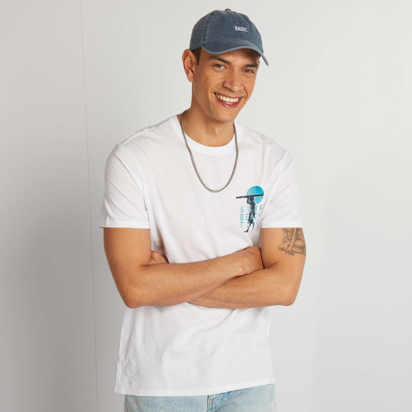 T-shirt en coton imprimé à col rond Blanc