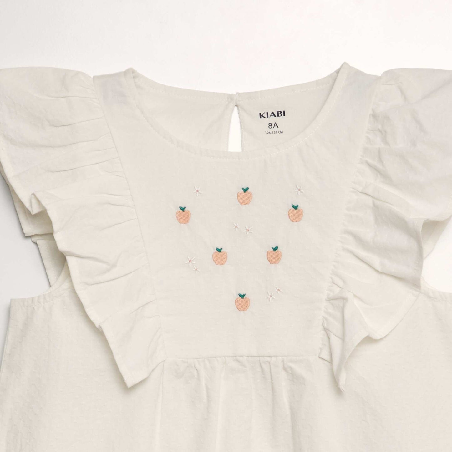 Blouse volantée avec broderies 'fruits' BEIGE
