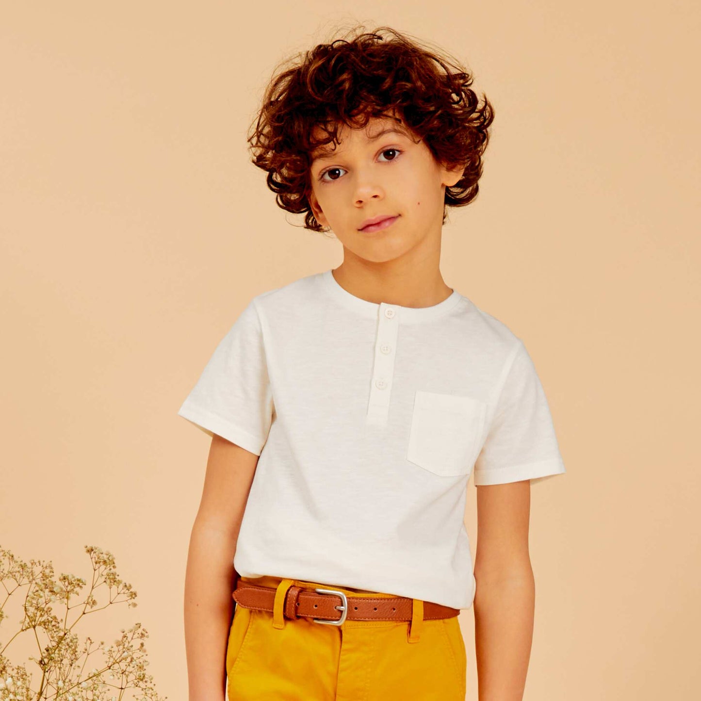 T-shirt en jersey à col boutonné Beige