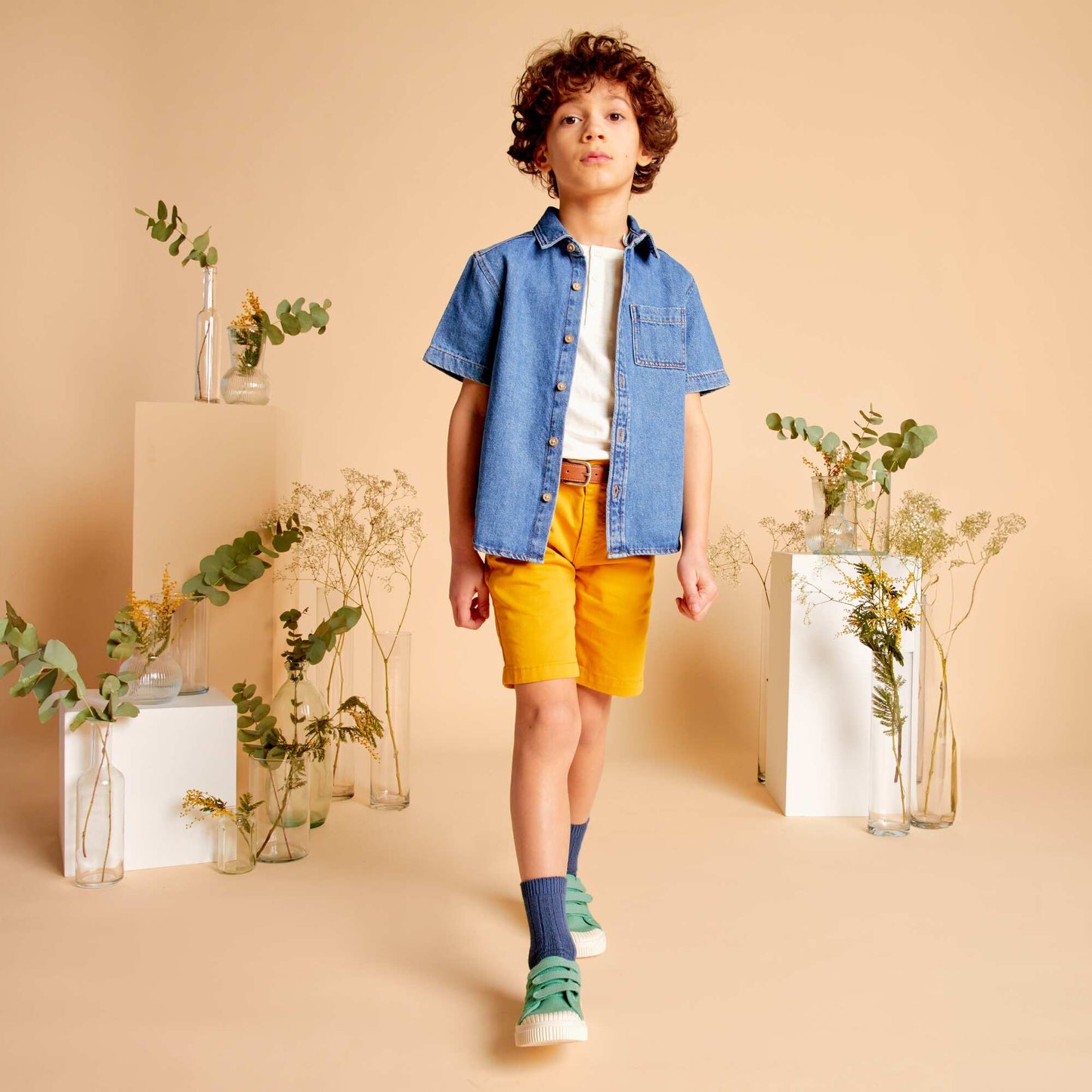 T-shirt en jersey à col boutonné Beige