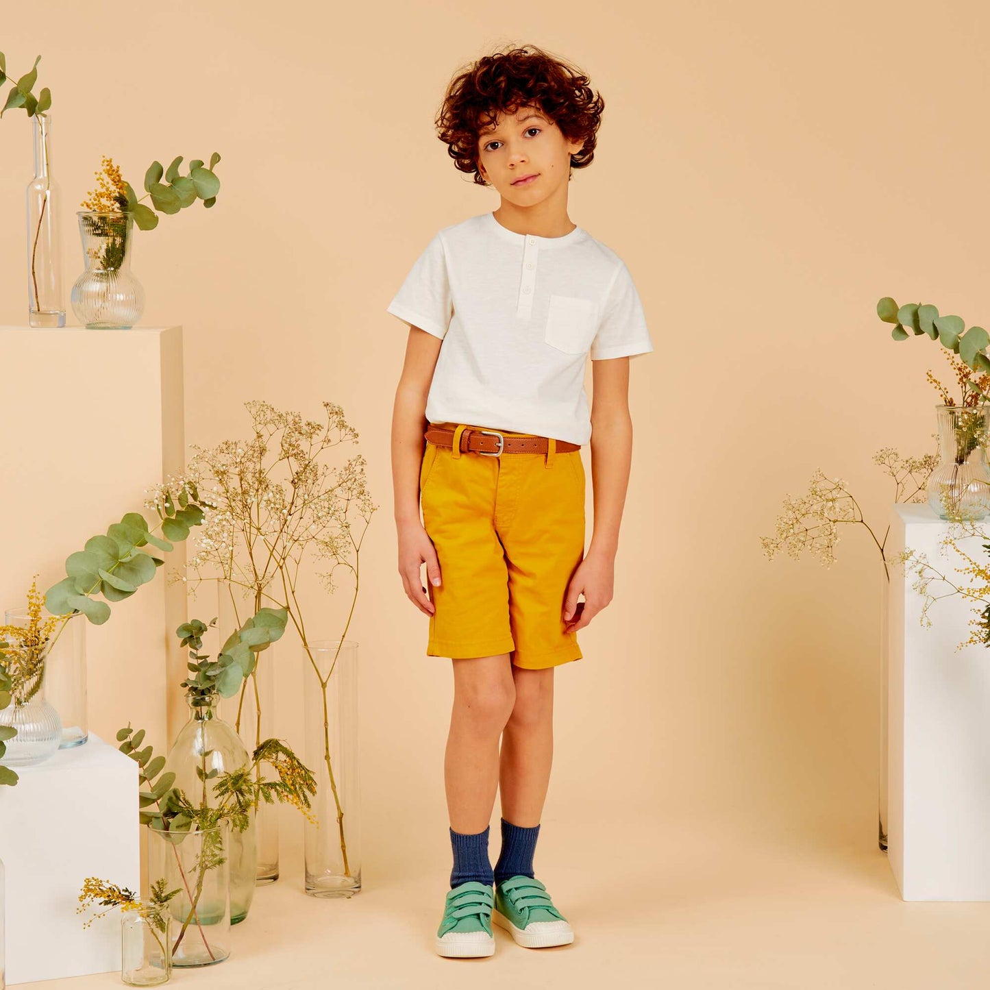 T-shirt en jersey à col boutonné Beige