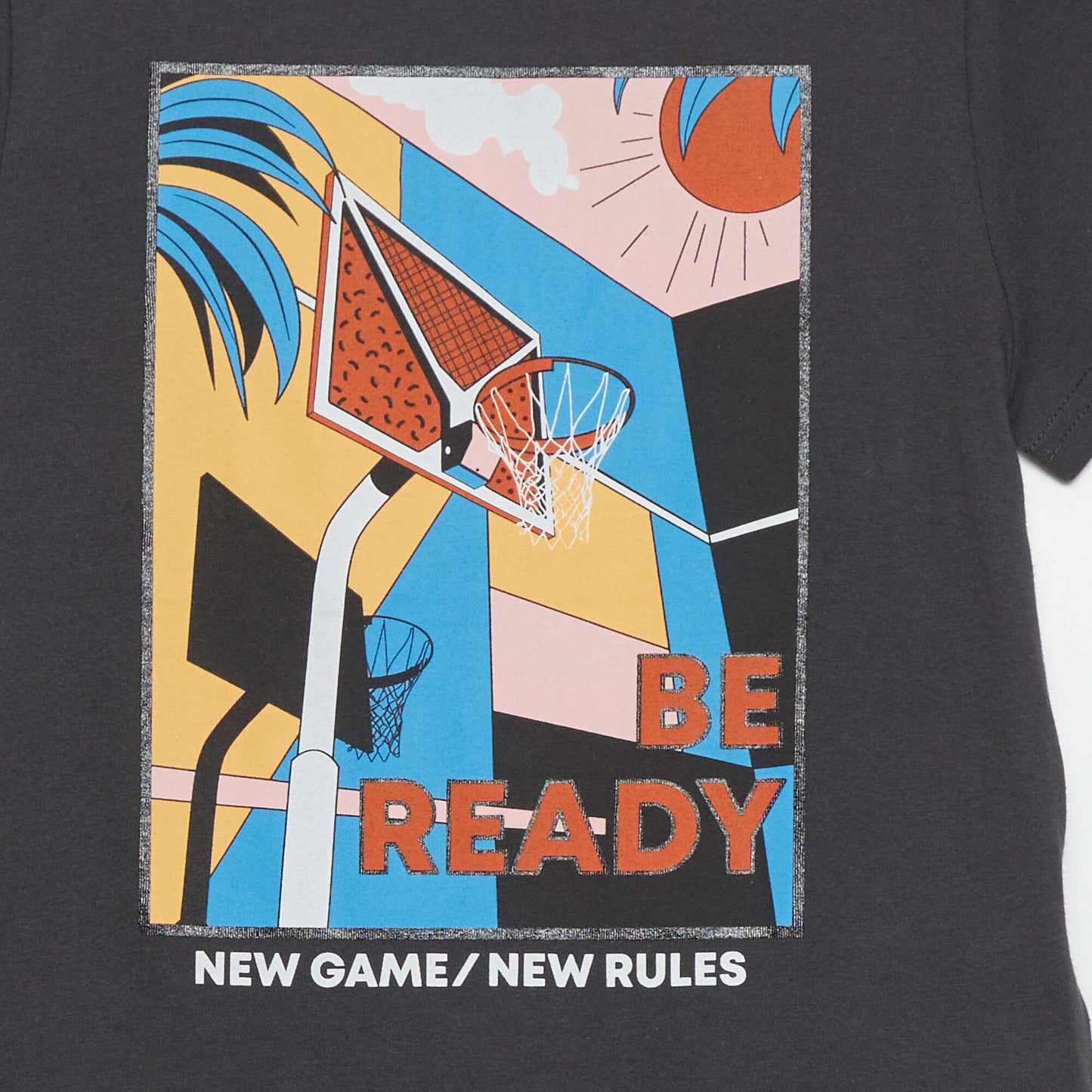 T-shirt à col rond et manches courtes Gris foncé