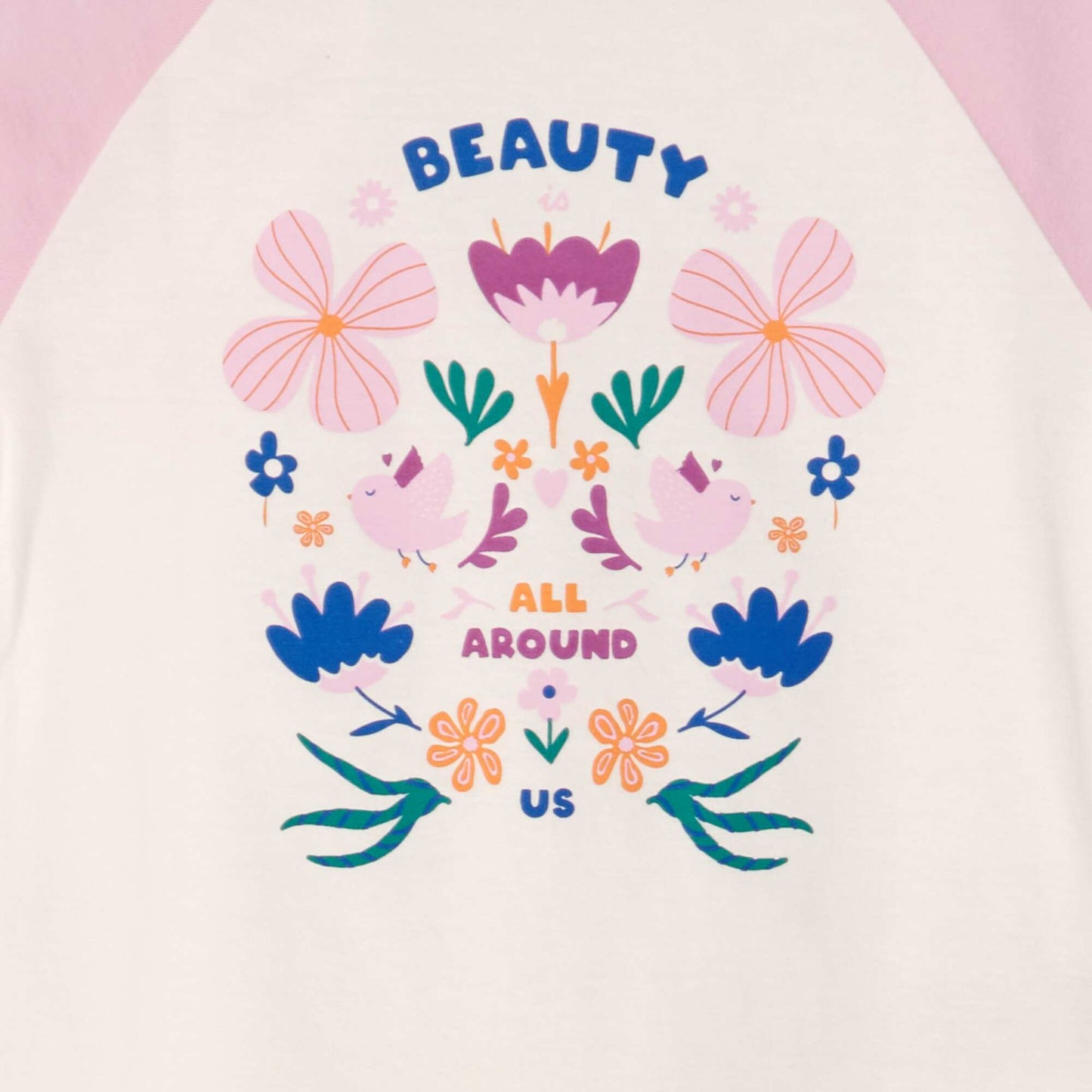 T-shirt en coton à col rond BLANC/ROSE