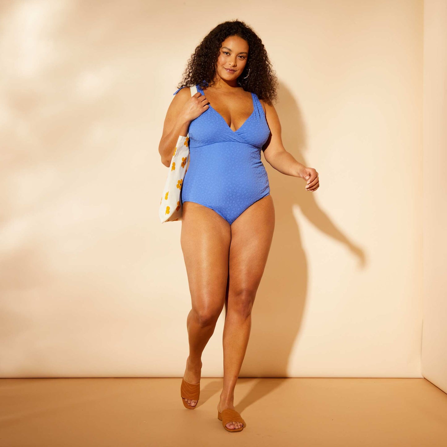 Maillot de bain à fleurs uni - 1 pièce BLEU