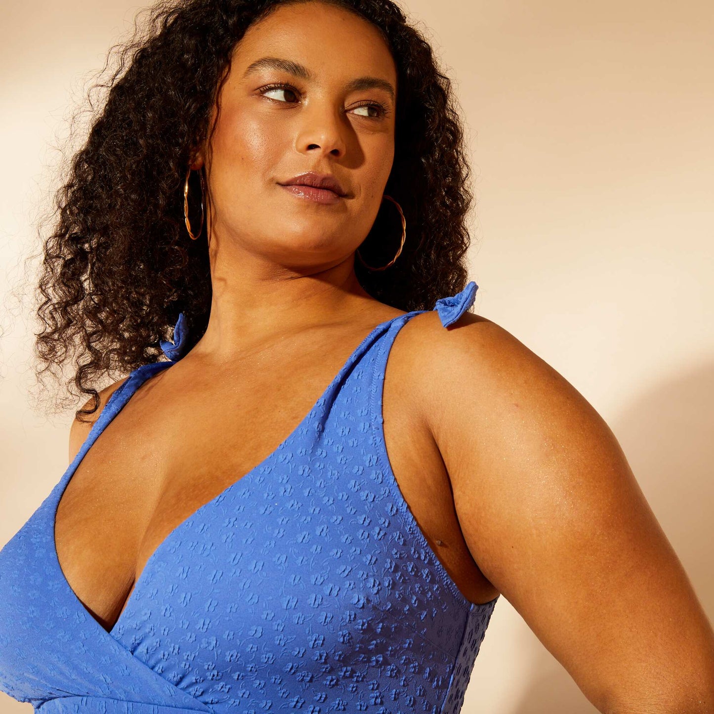Maillot de bain à fleurs uni - 1 pièce BLEU