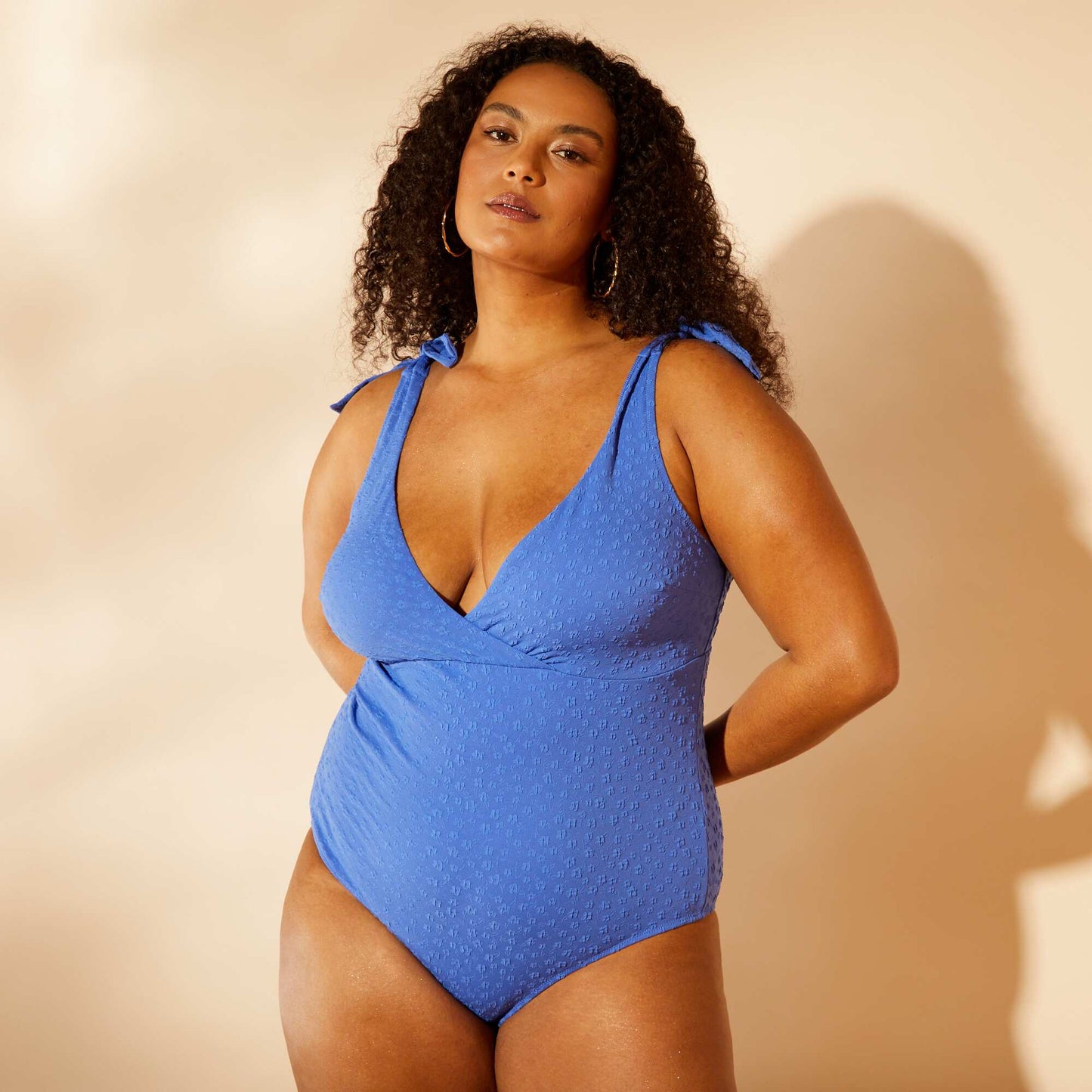 Maillot de bain à fleurs uni - 1 pièce BLEU