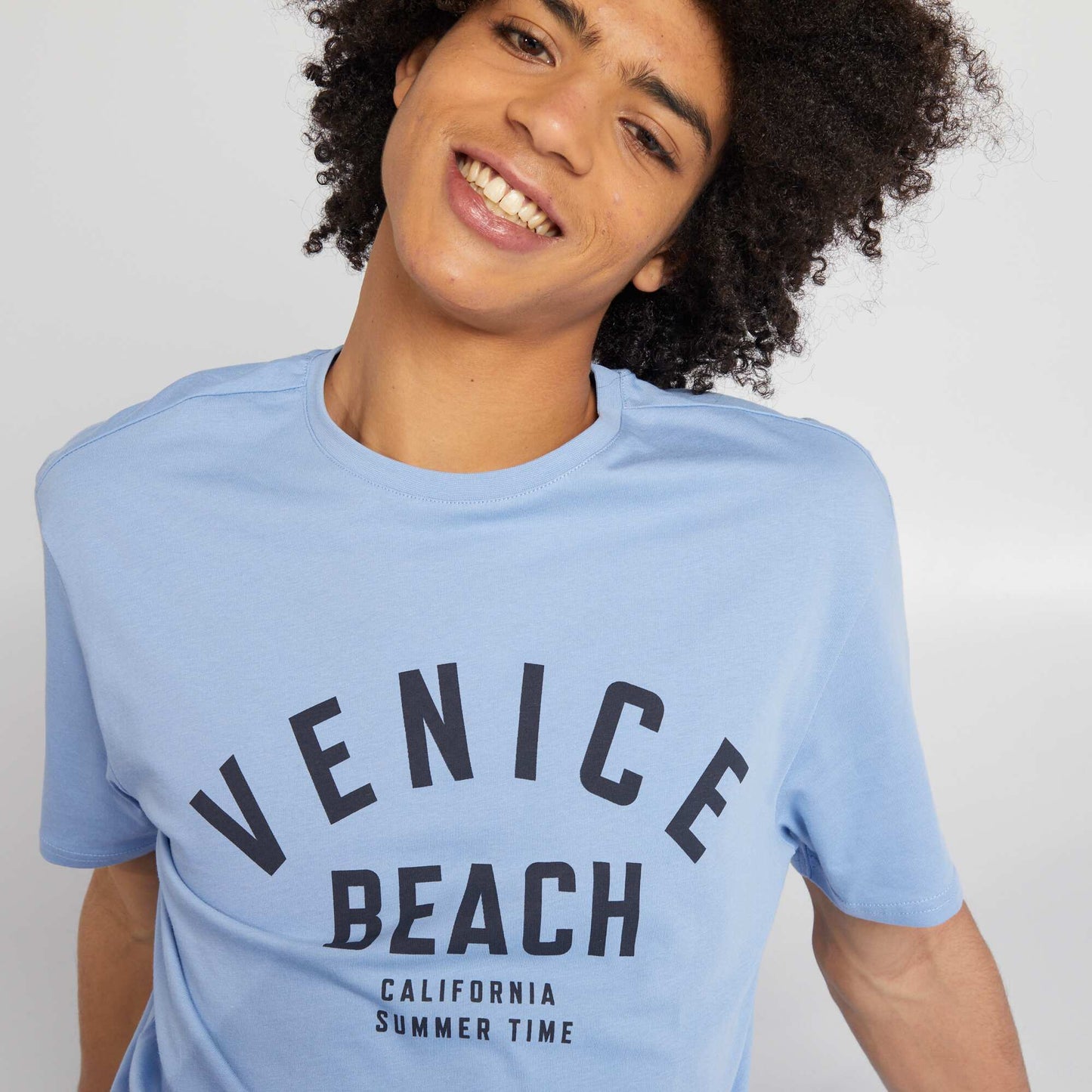 T-shirt en jersey à col rond Bleu