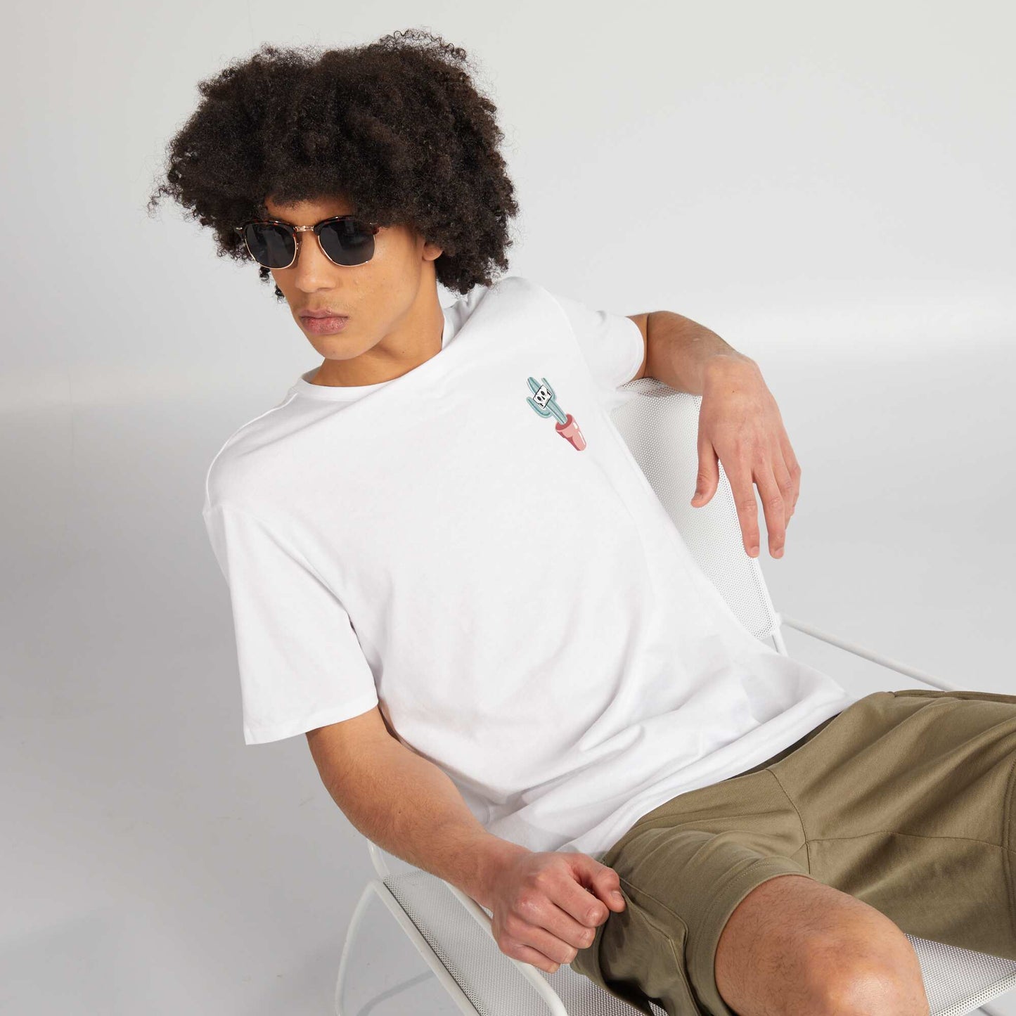 T-shirt en jersey à col rond Blanc