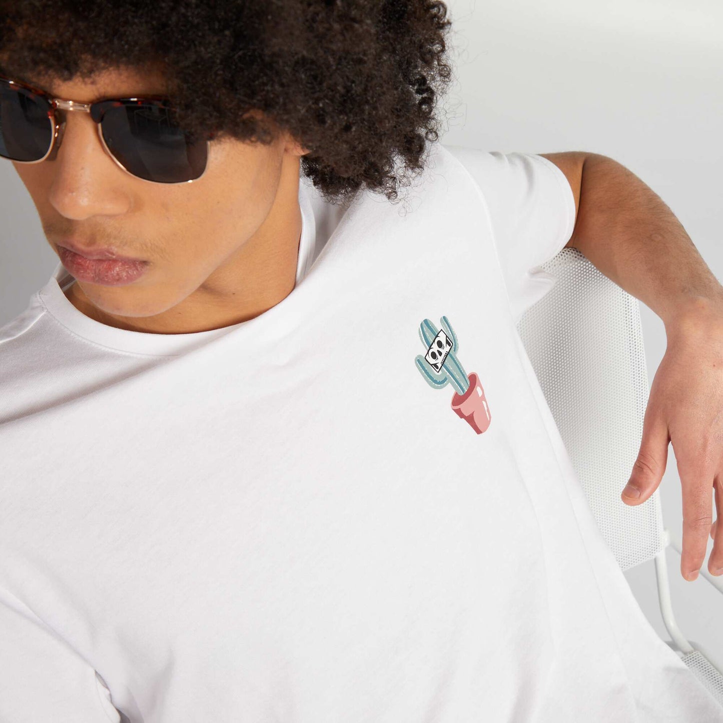 T-shirt en jersey à col rond Blanc