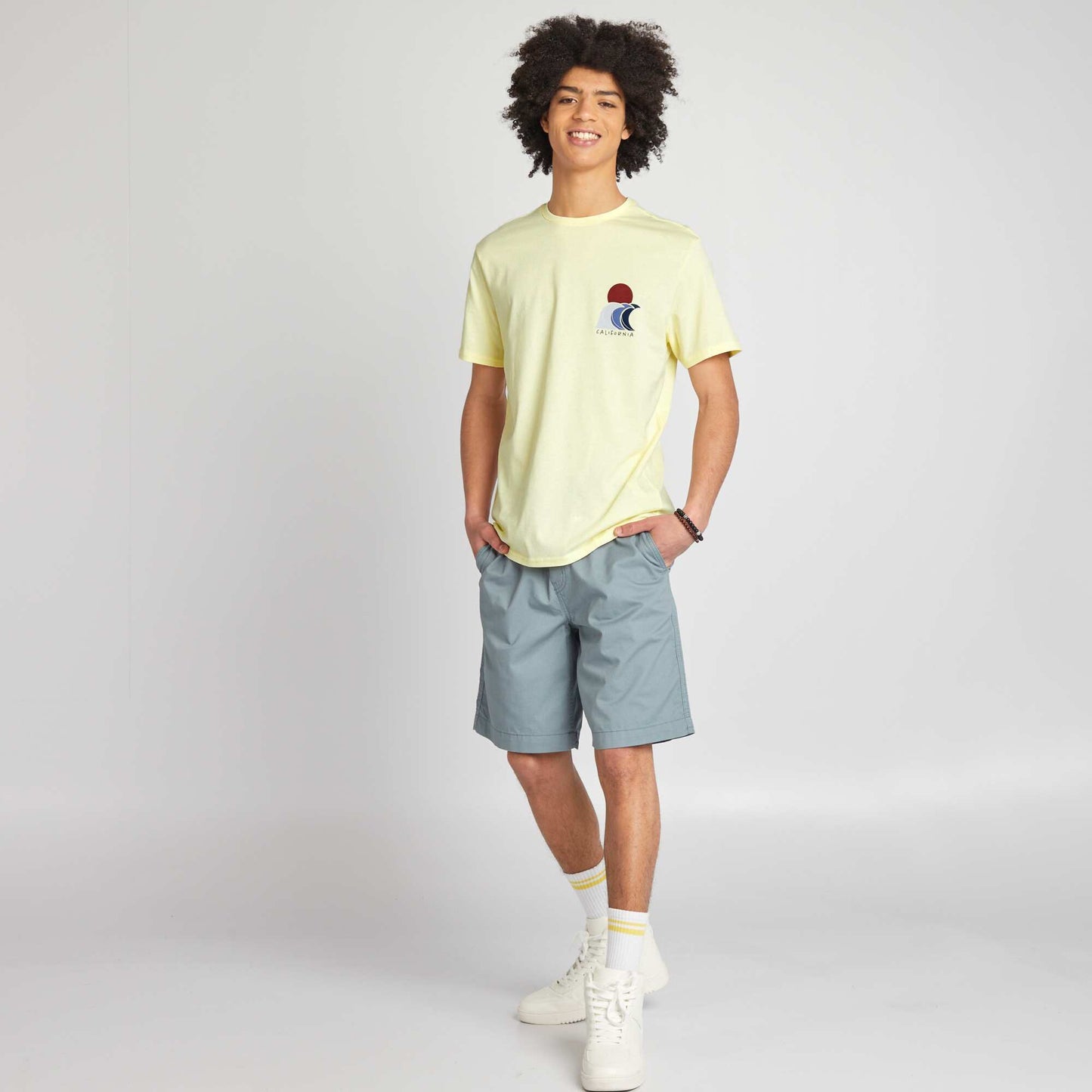 T-shirt en jersey à col rond Jaune clair
