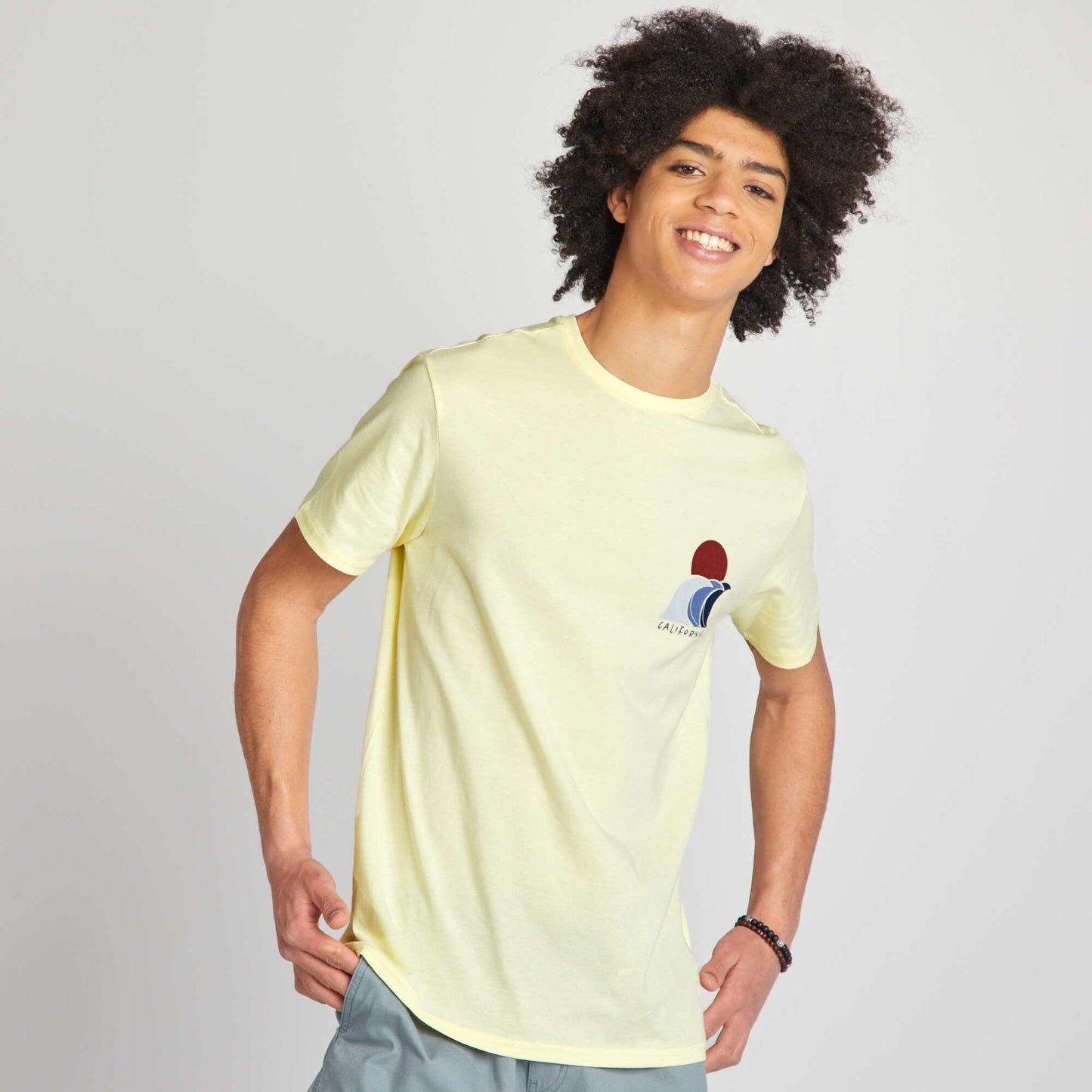 T-shirt en jersey à col rond Jaune clair