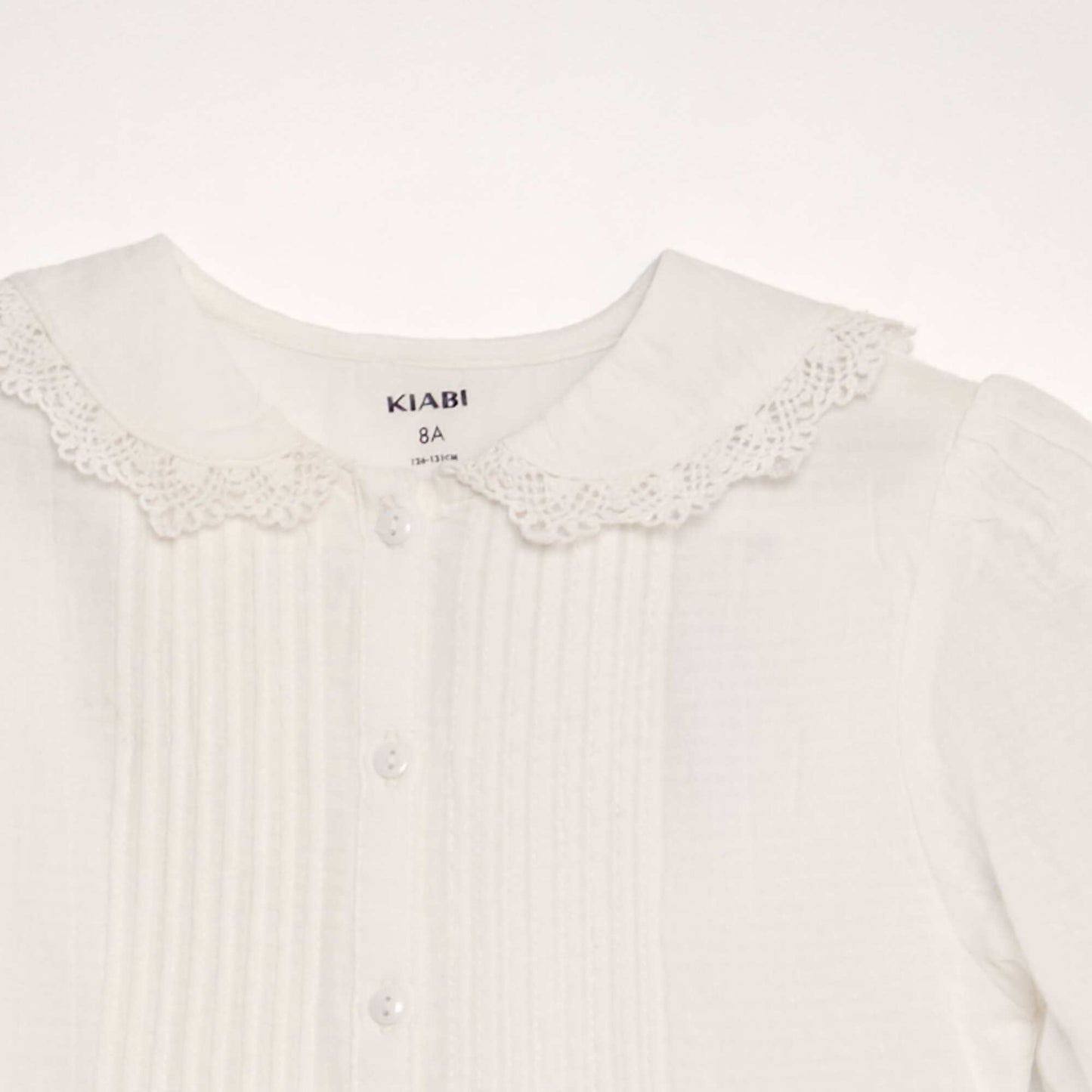 Blouse col claudine en tissu texturé blanc