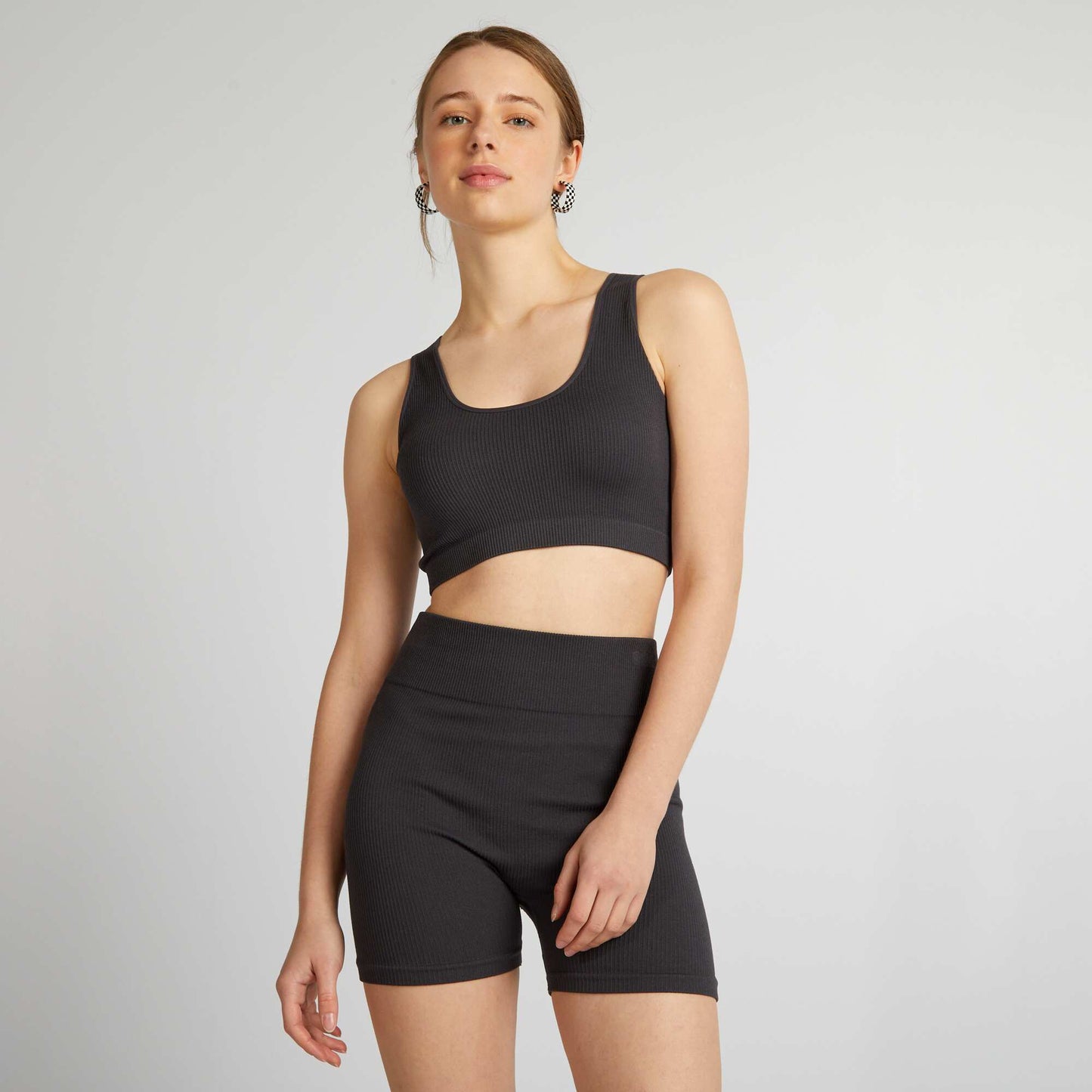 Brassière de sport en maille côtelée Noir
