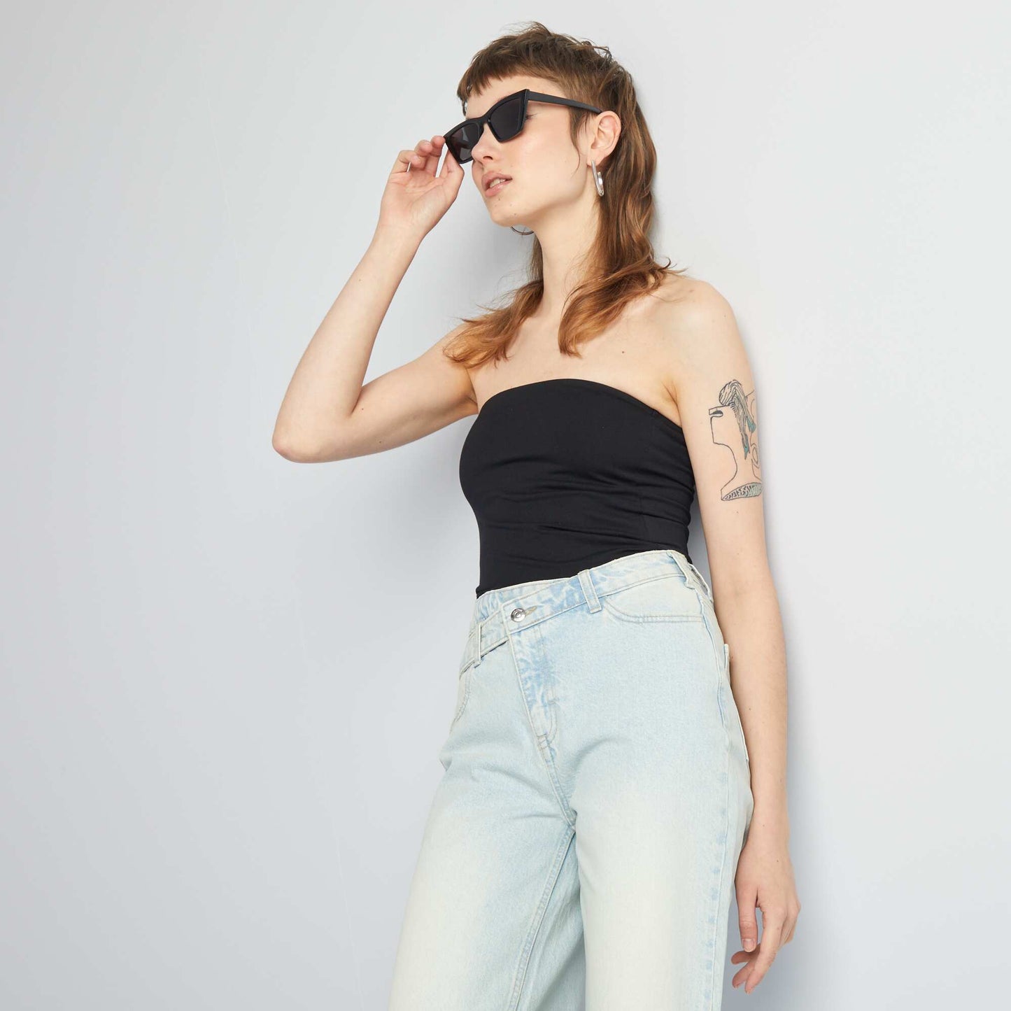 T-shirt bandeau côtelé noir