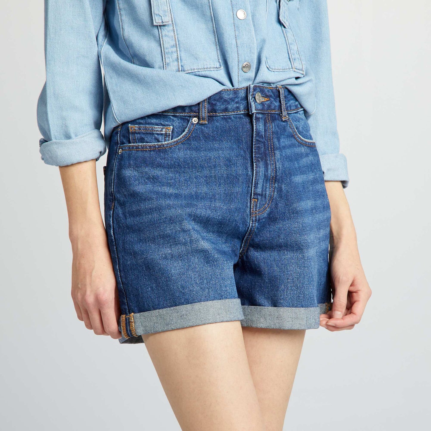 Short en denim taille haute BLEU