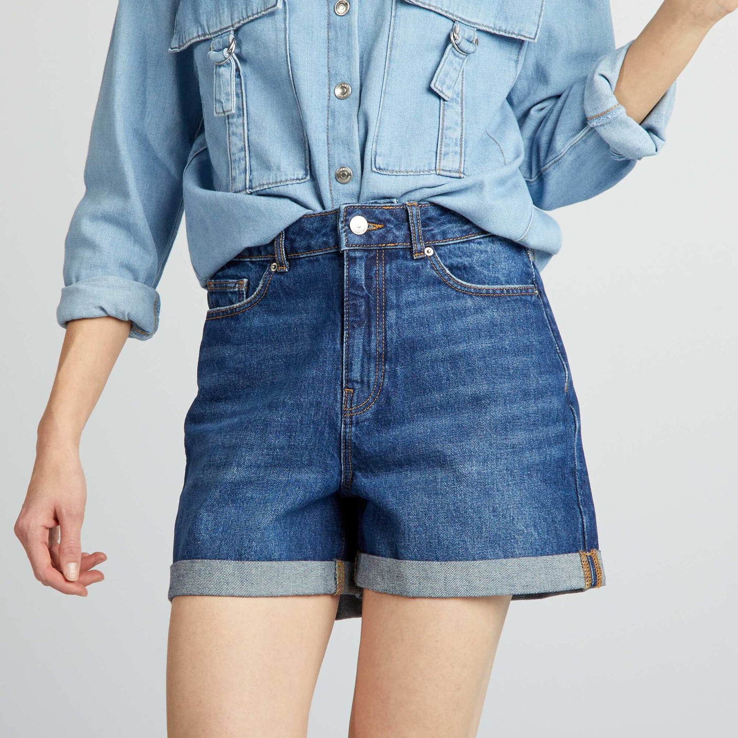 Short en denim taille haute BLEU
