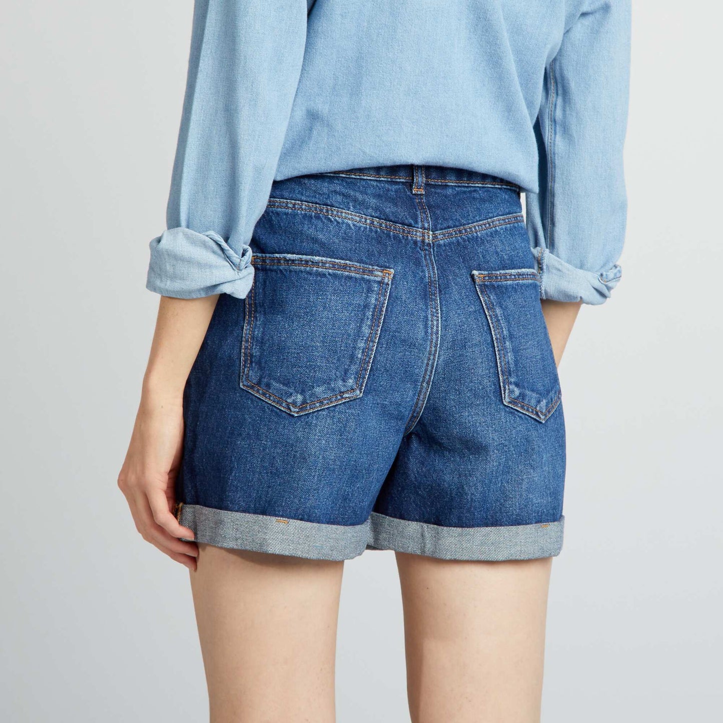 Short en denim taille haute BLEU