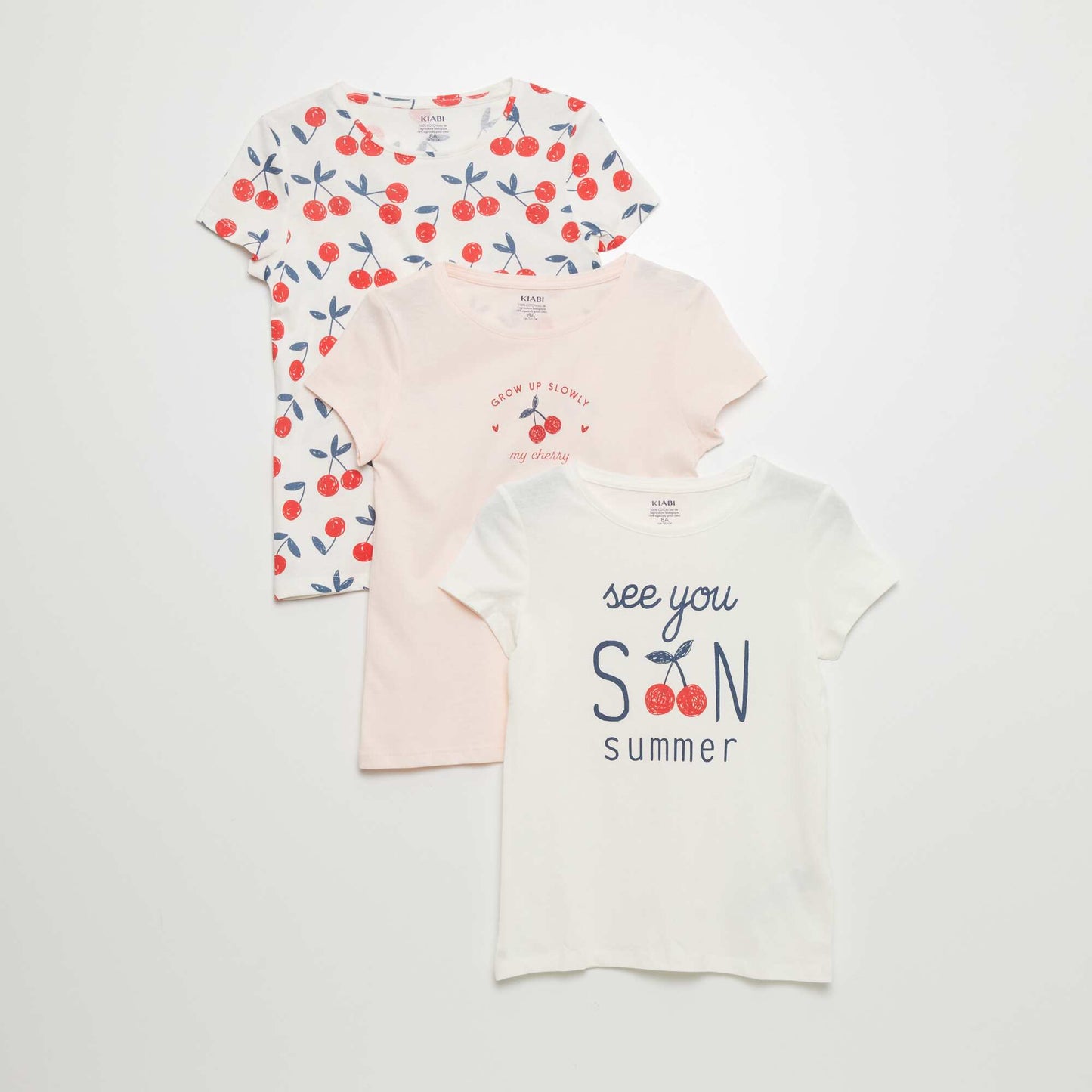 Lot de 3 t-shirts imprimés Blanc/écru/rose