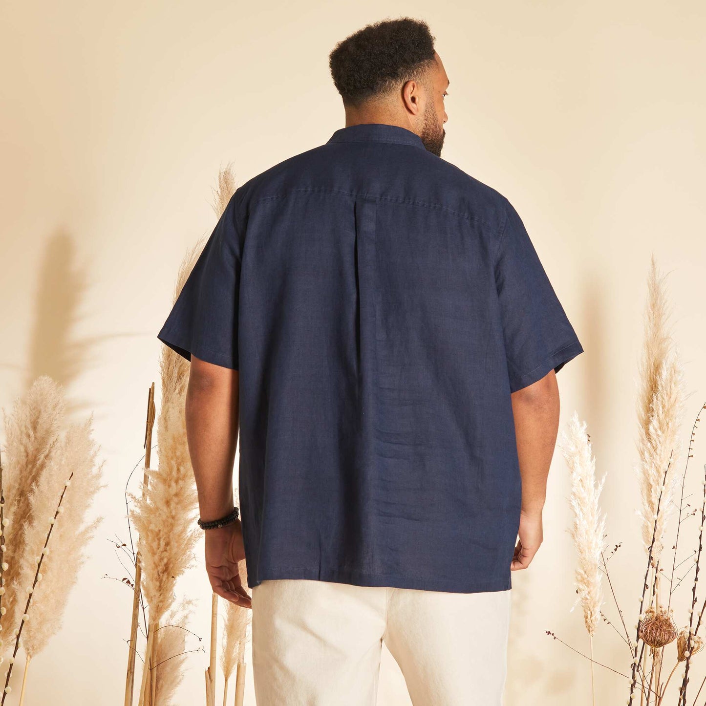 Chemise en lin à manches courtes Bleu marine