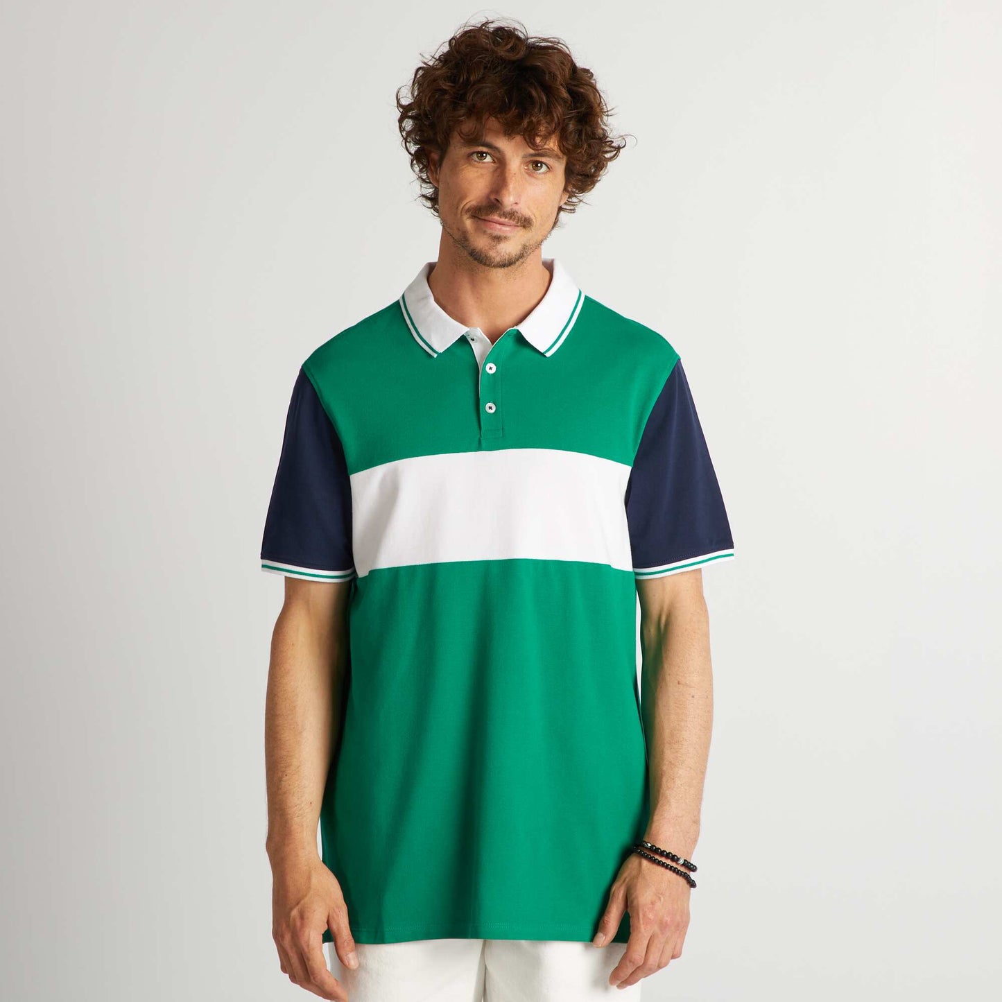 Polo color block en piqué de coton Vert