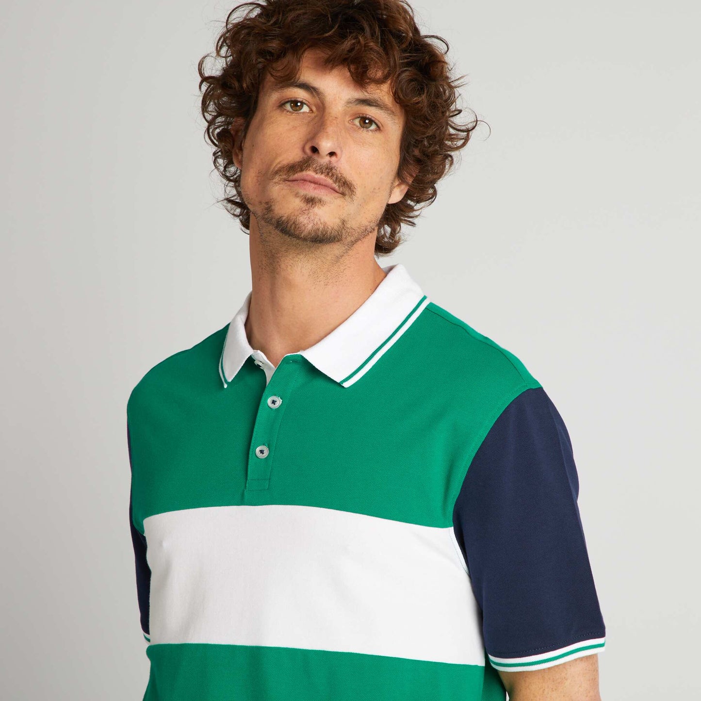 Polo color block en piqué de coton Vert