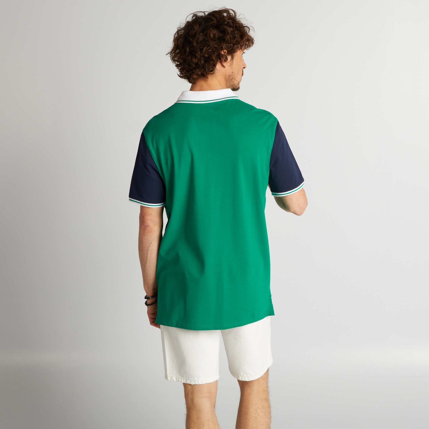 Polo color block en piqué de coton Vert