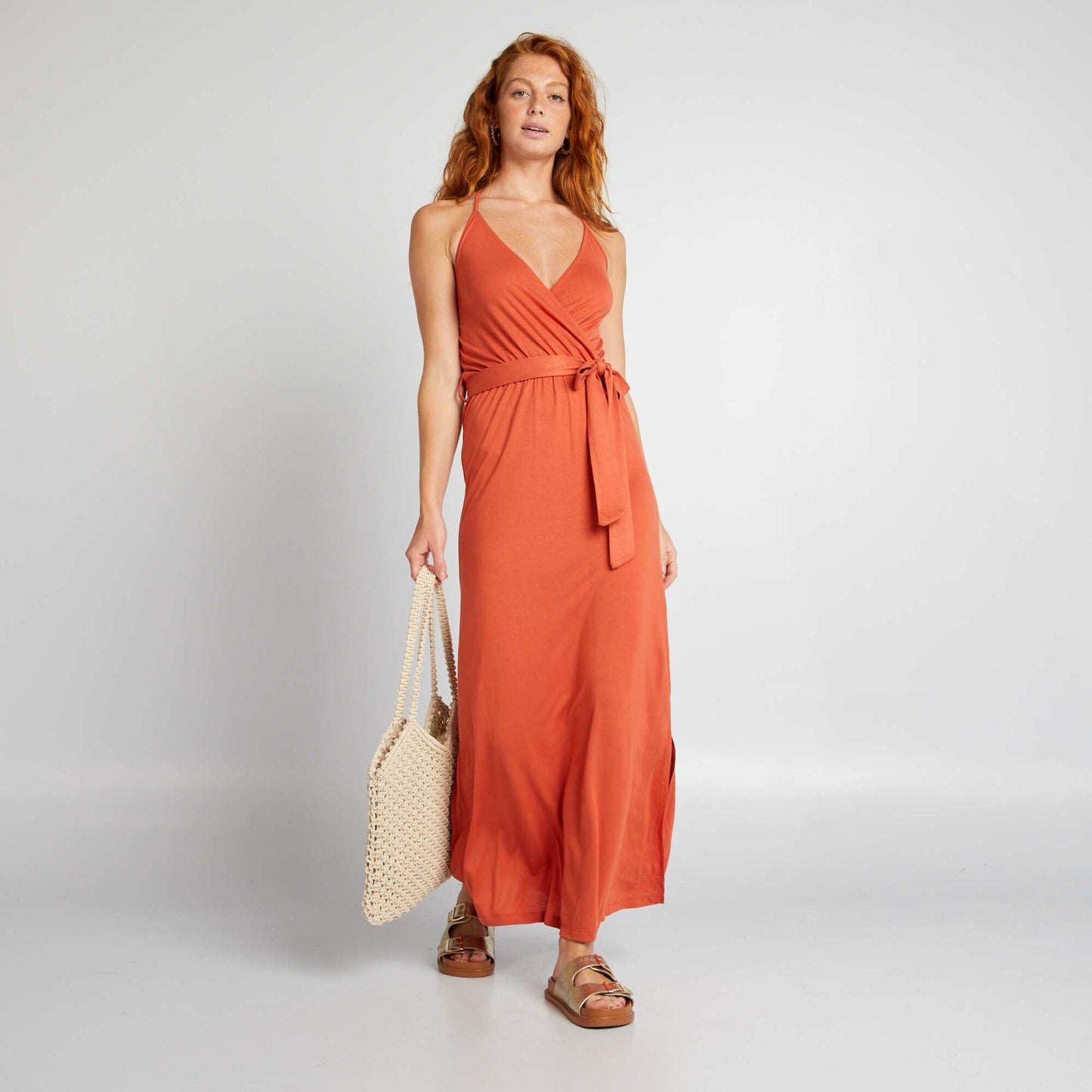 Robe longue à fines bretelles Orange
