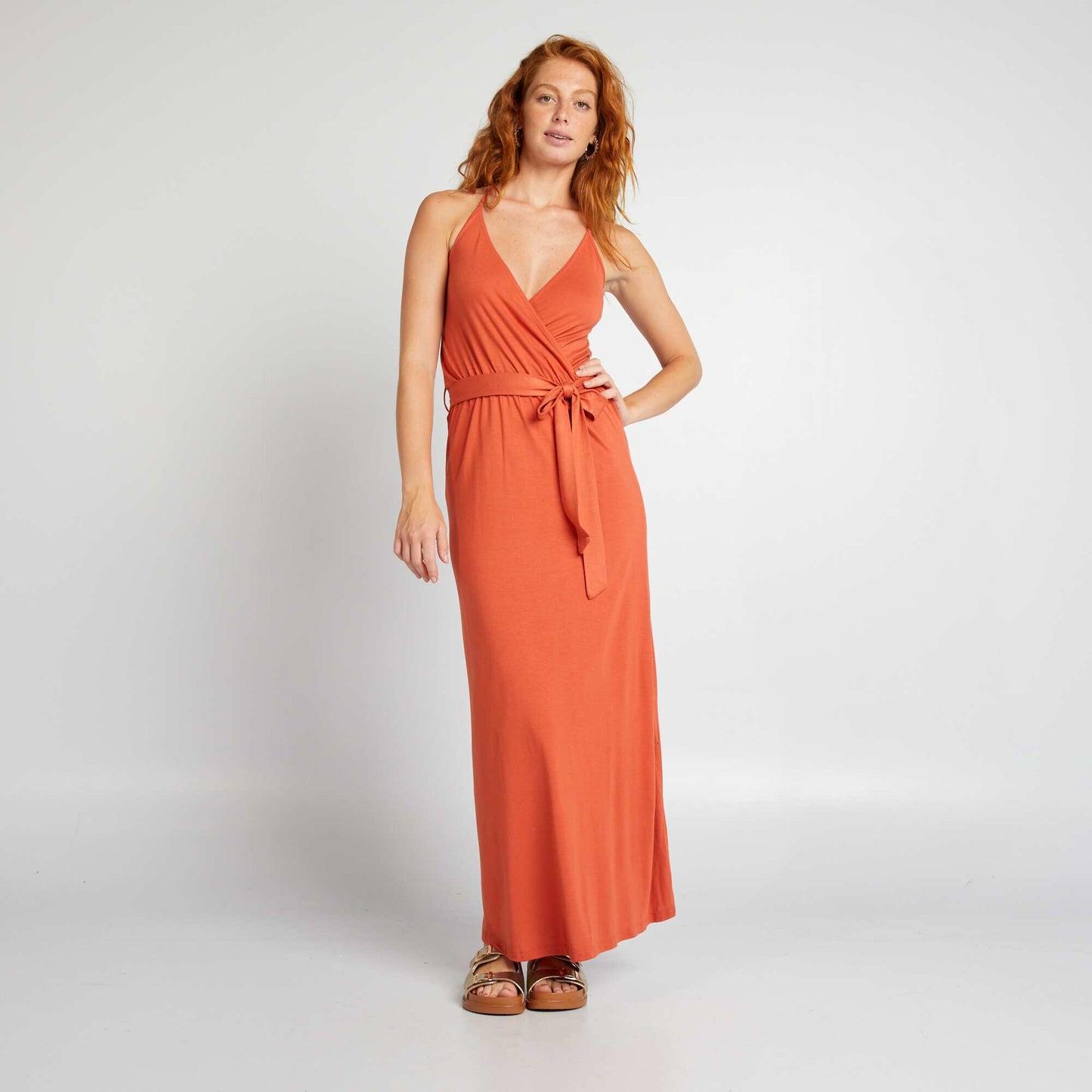 Robe longue à fines bretelles Orange