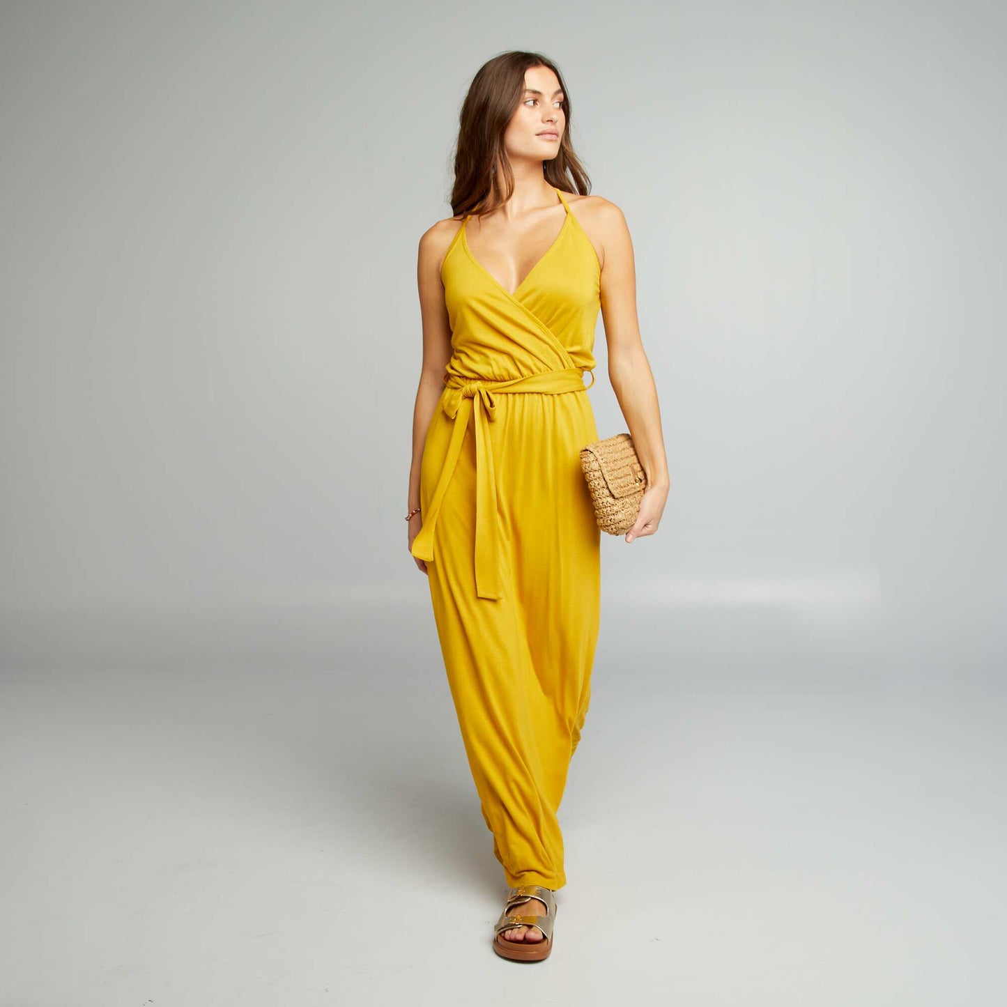 Robe longue à fines bretelles Jaune