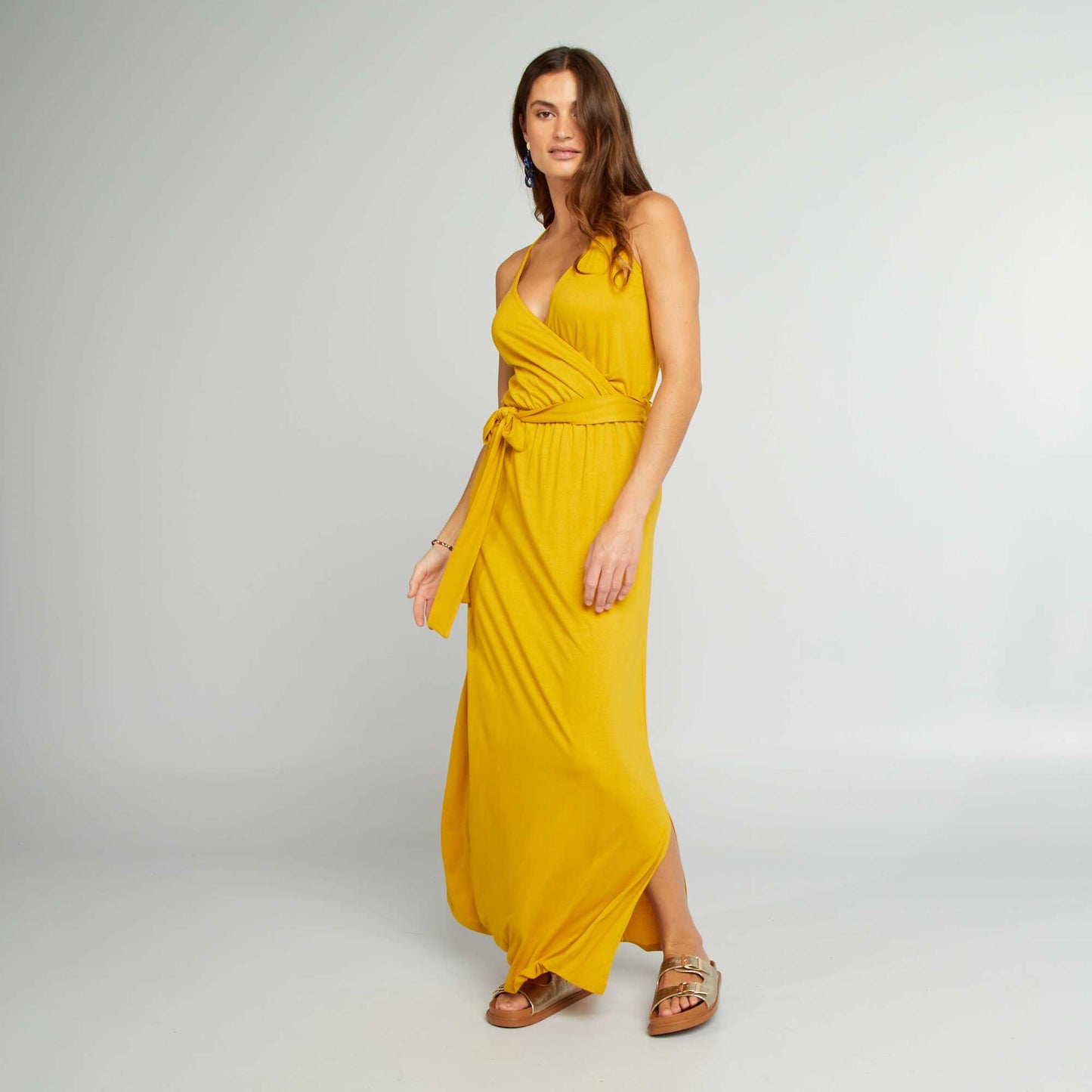 Robe longue à fines bretelles Jaune