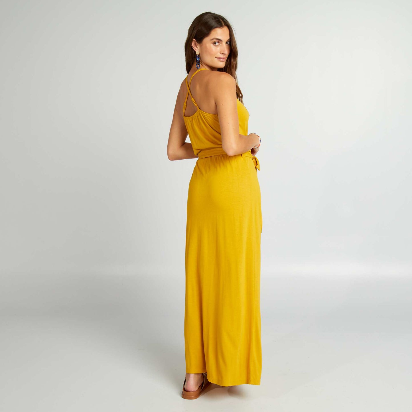 Robe longue à fines bretelles Jaune