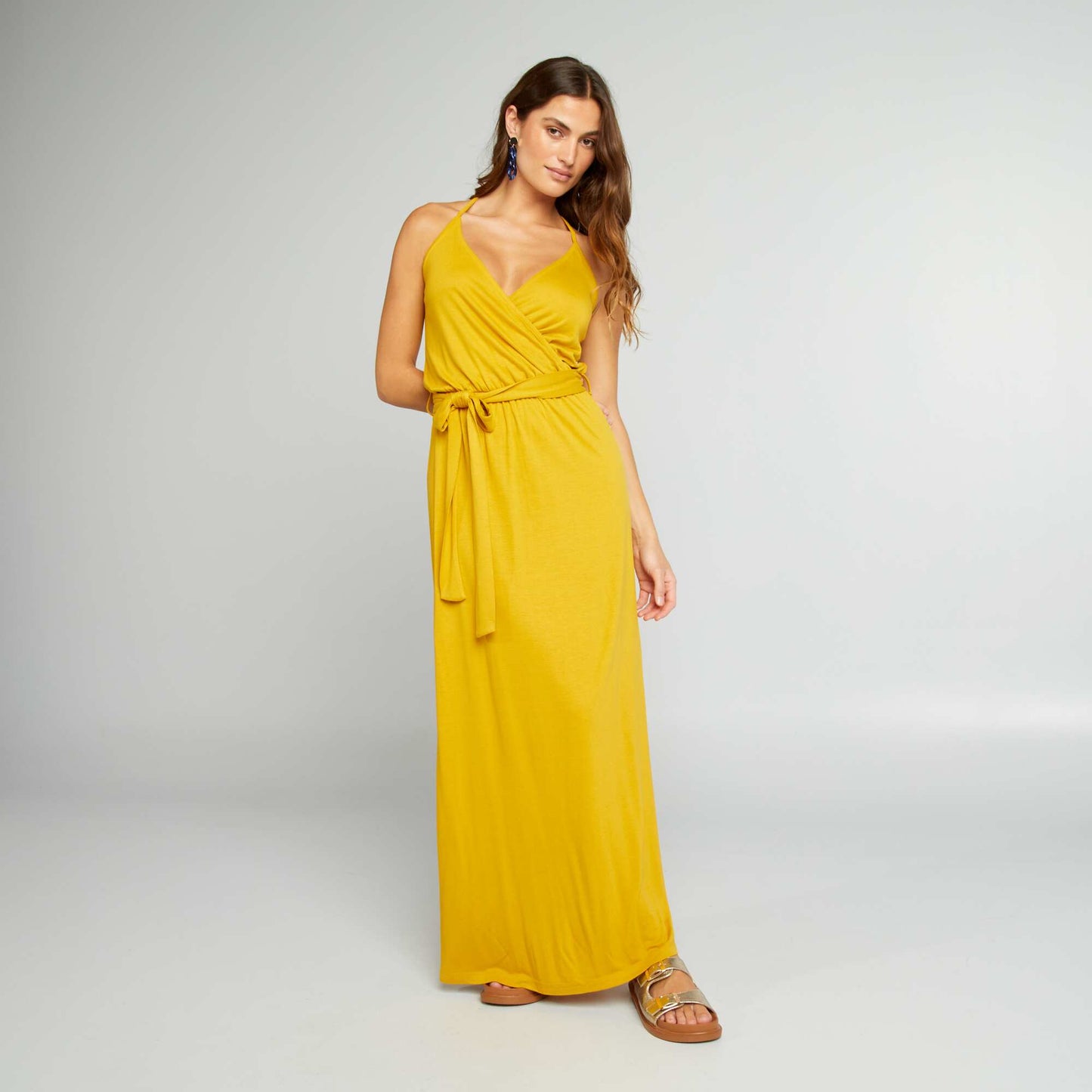 Robe longue à fines bretelles Jaune