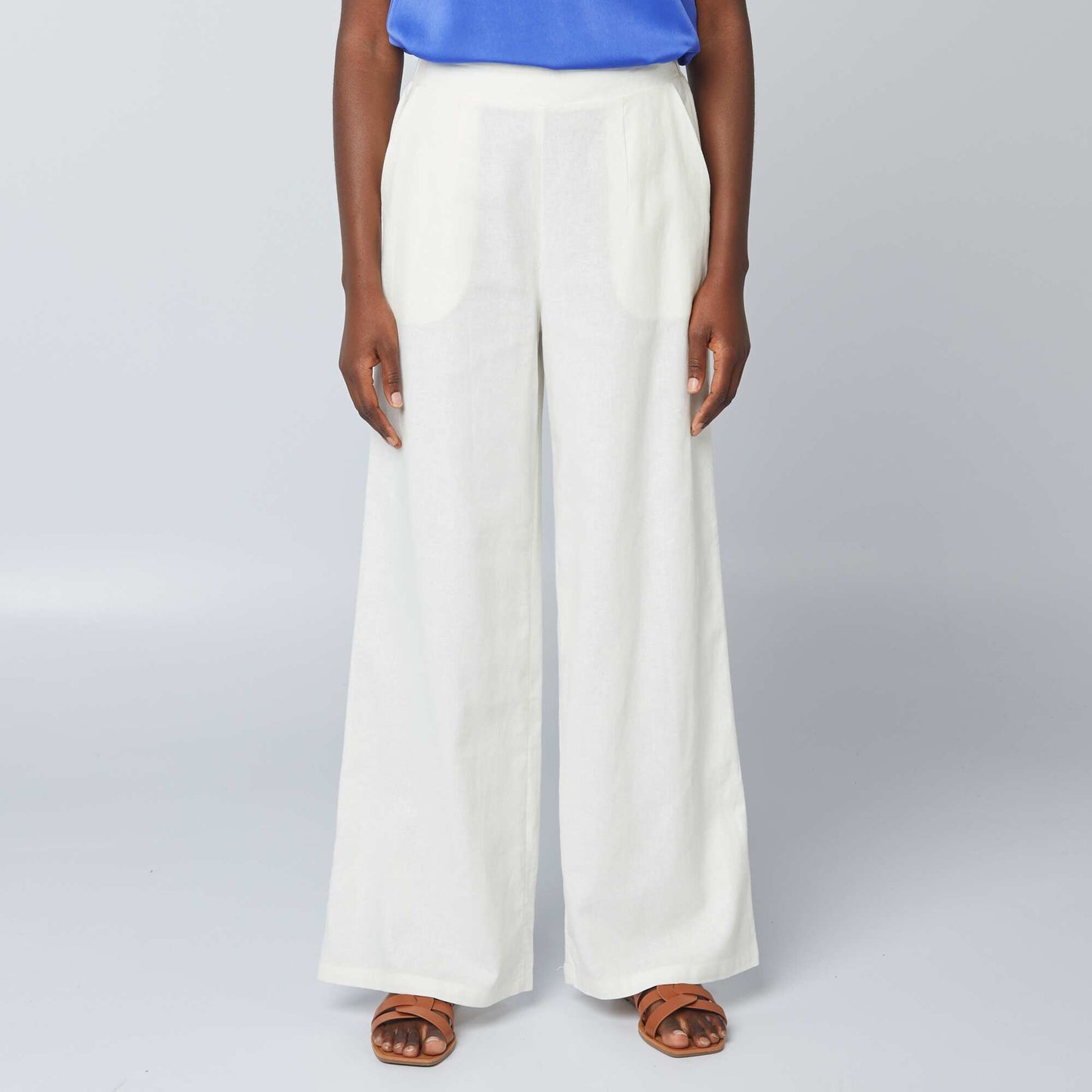 Pantalon large en lin mélangé Blanc