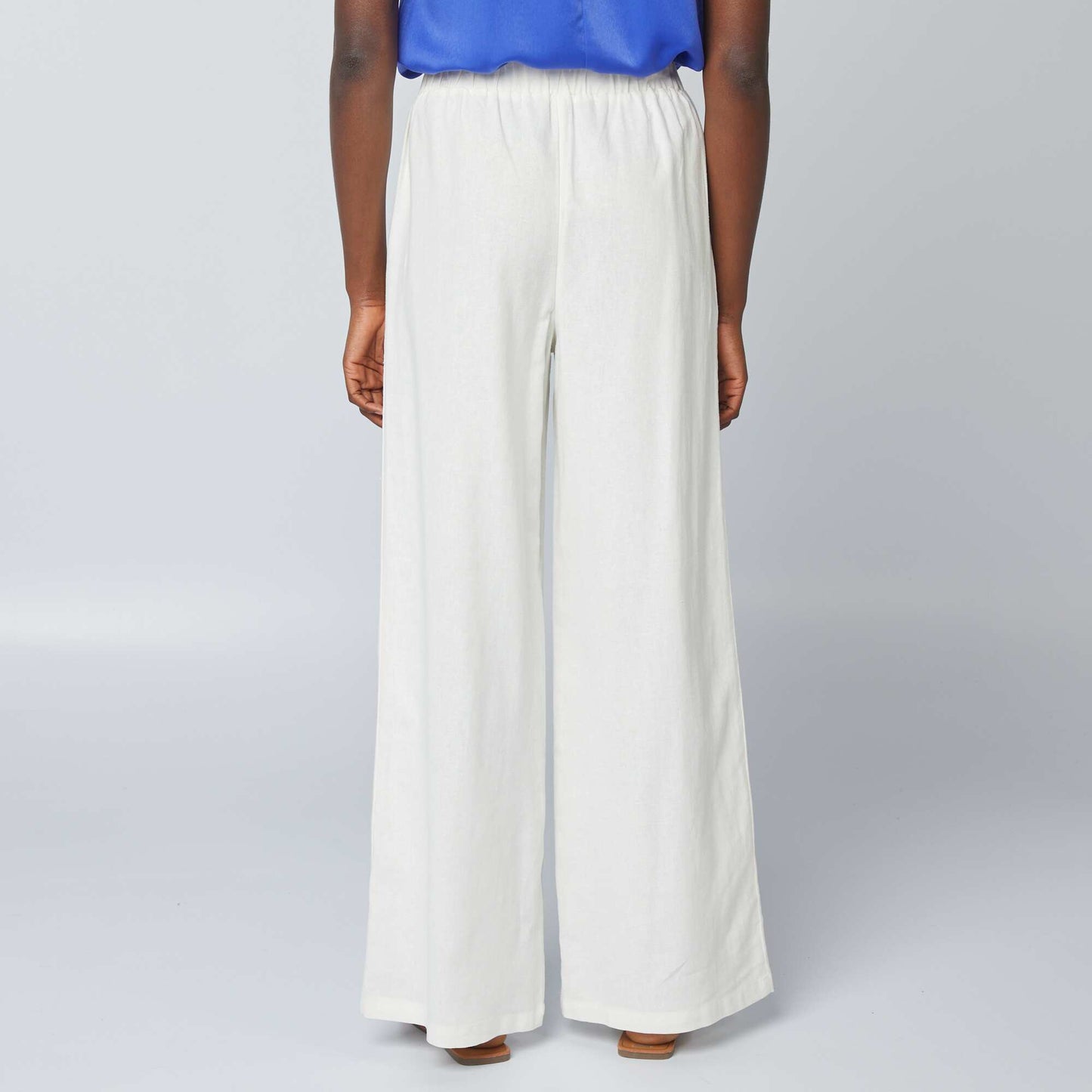 Pantalon large en lin mélangé Blanc