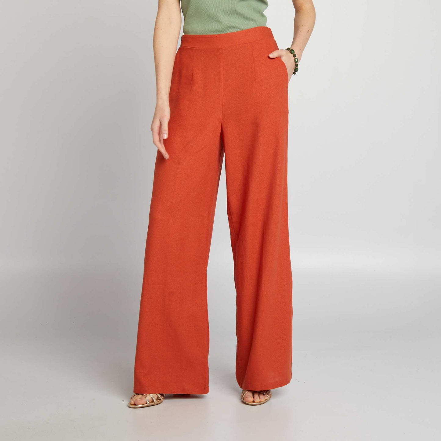 Pantalon large en lin mélangé Orange