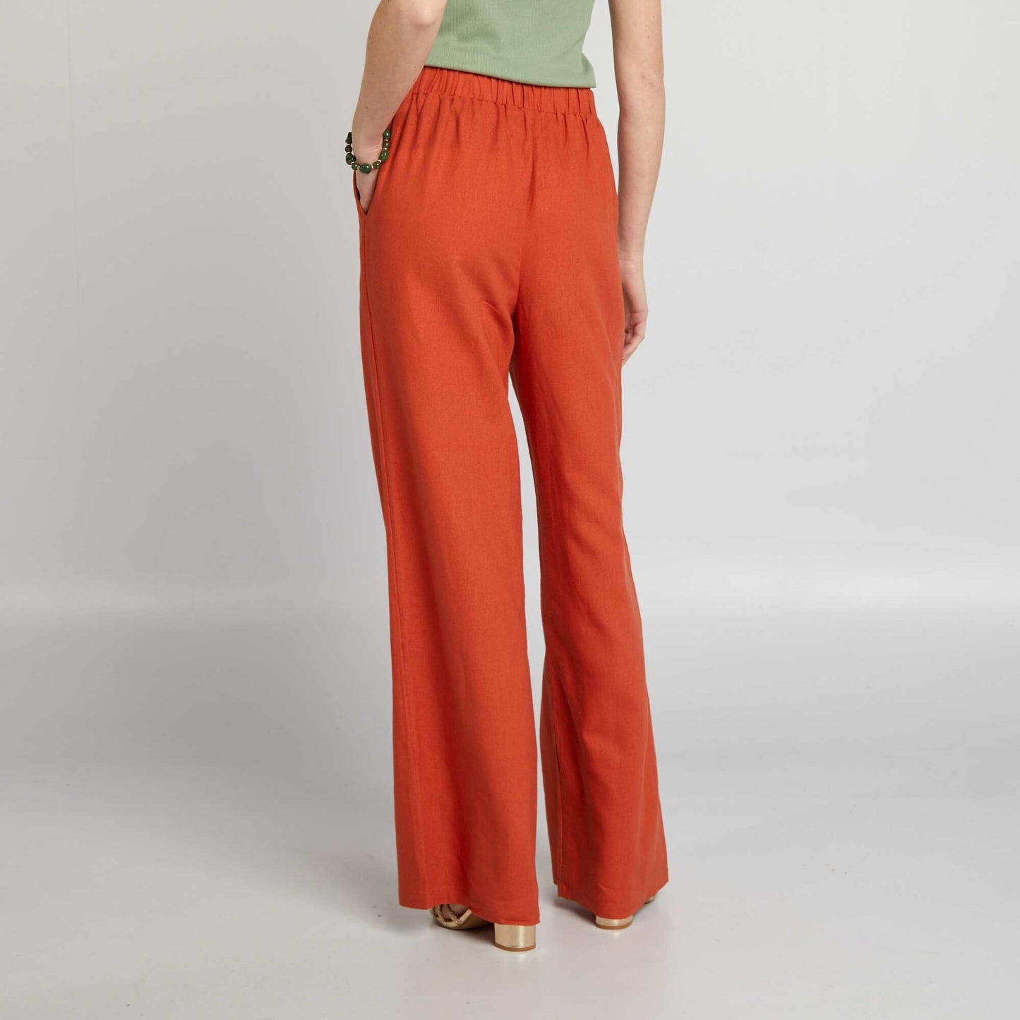 Pantalon large en lin mélangé Orange