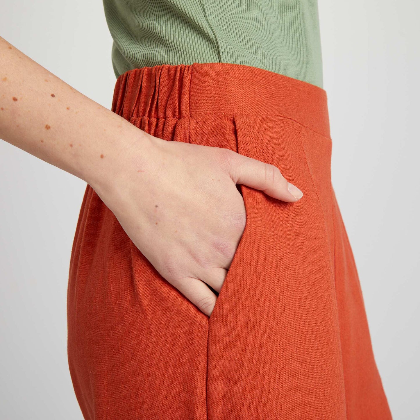 Pantalon large en lin mélangé Orange