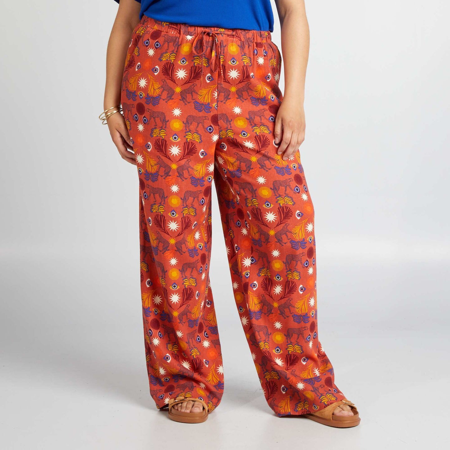 Pantalon large en lin mélangé Orange